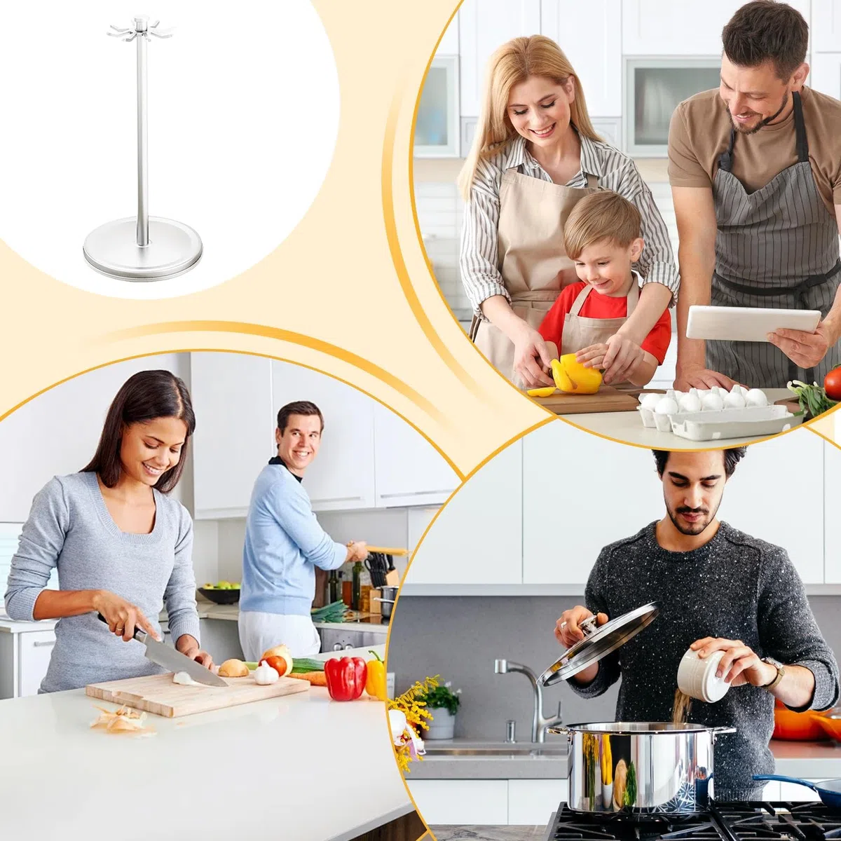 Portautensili Girevole - con 8 Ganci e Supporto Spatola,Supporto Spatole per Cucina da Banco Con Rotazione A 360 Gradi - Per Spatola Mestolo Cucchiaio Casa Ristorante Fattoria Scrivania Cassetto