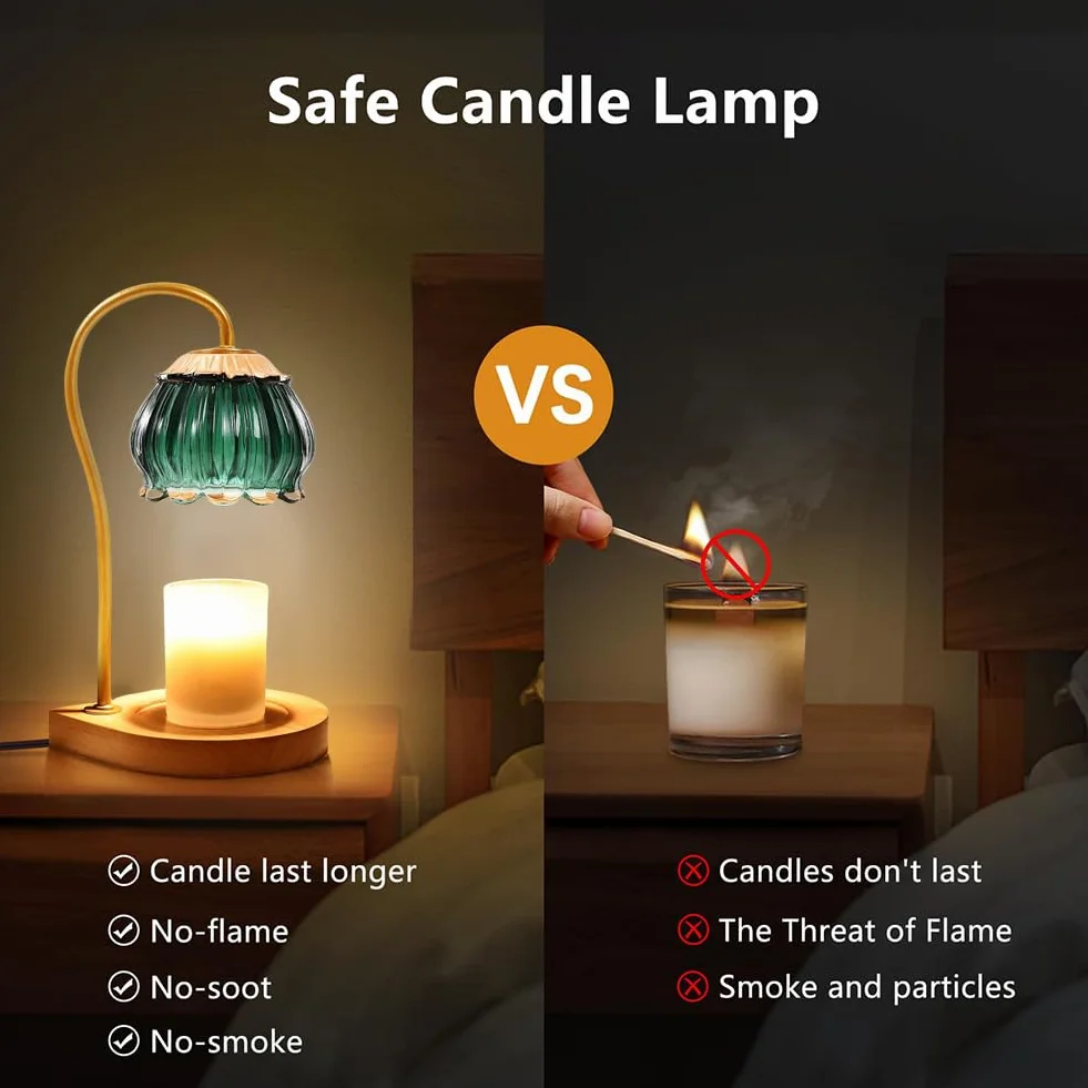 Lampada Scalda Candela a Luce Soffusa con Timer, Lampada Candela Elettrica con 2 Lampadine, Lampada Scaldacandele per Decorazione casa Camera da Letto