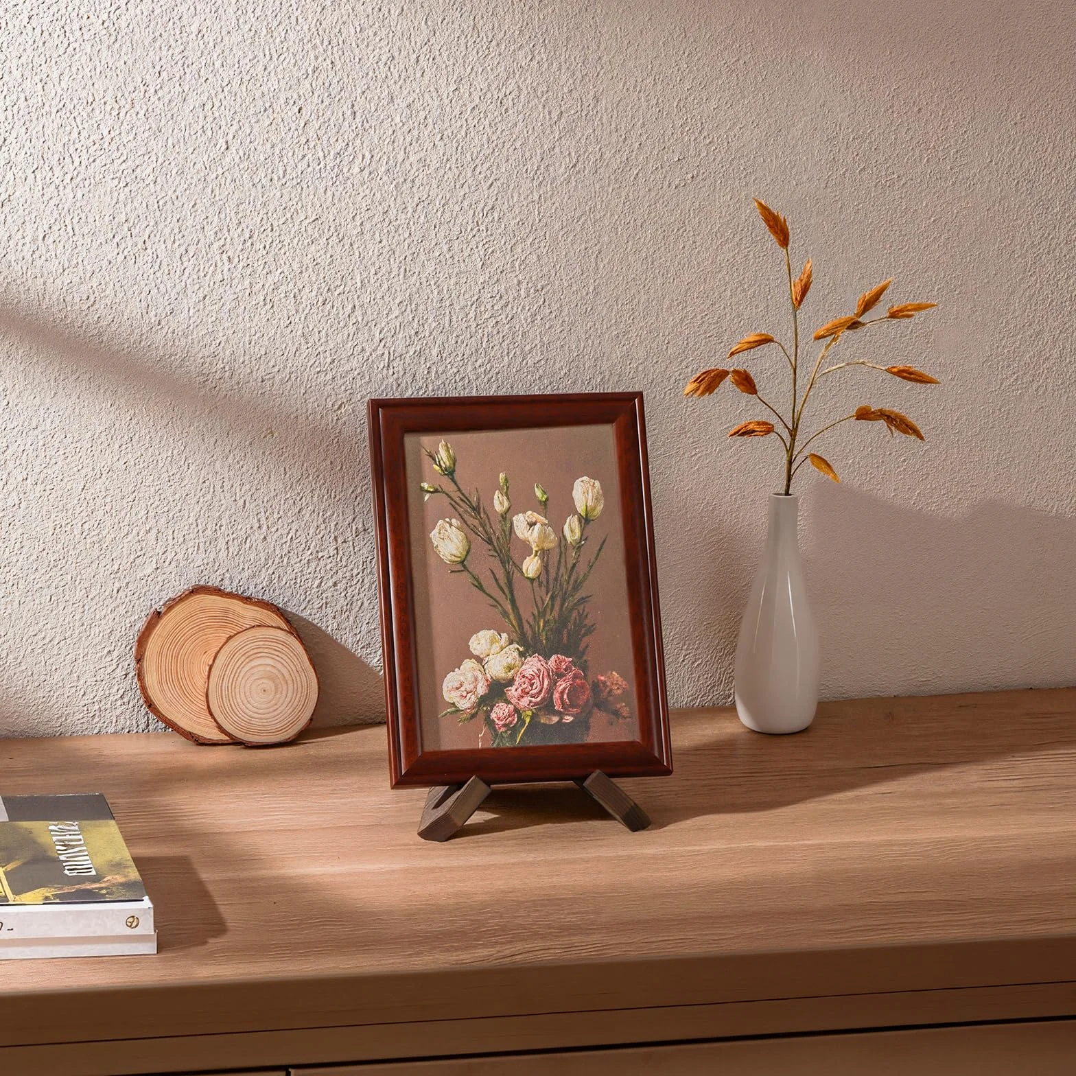 ANBOXIT Supporto Porta Piatti da Esposizione in Legno - 3 Pezzi Piedistallo Cavalletti in Legno, Porta Foto da Tavola, Supporto per Cornice - 12 cm