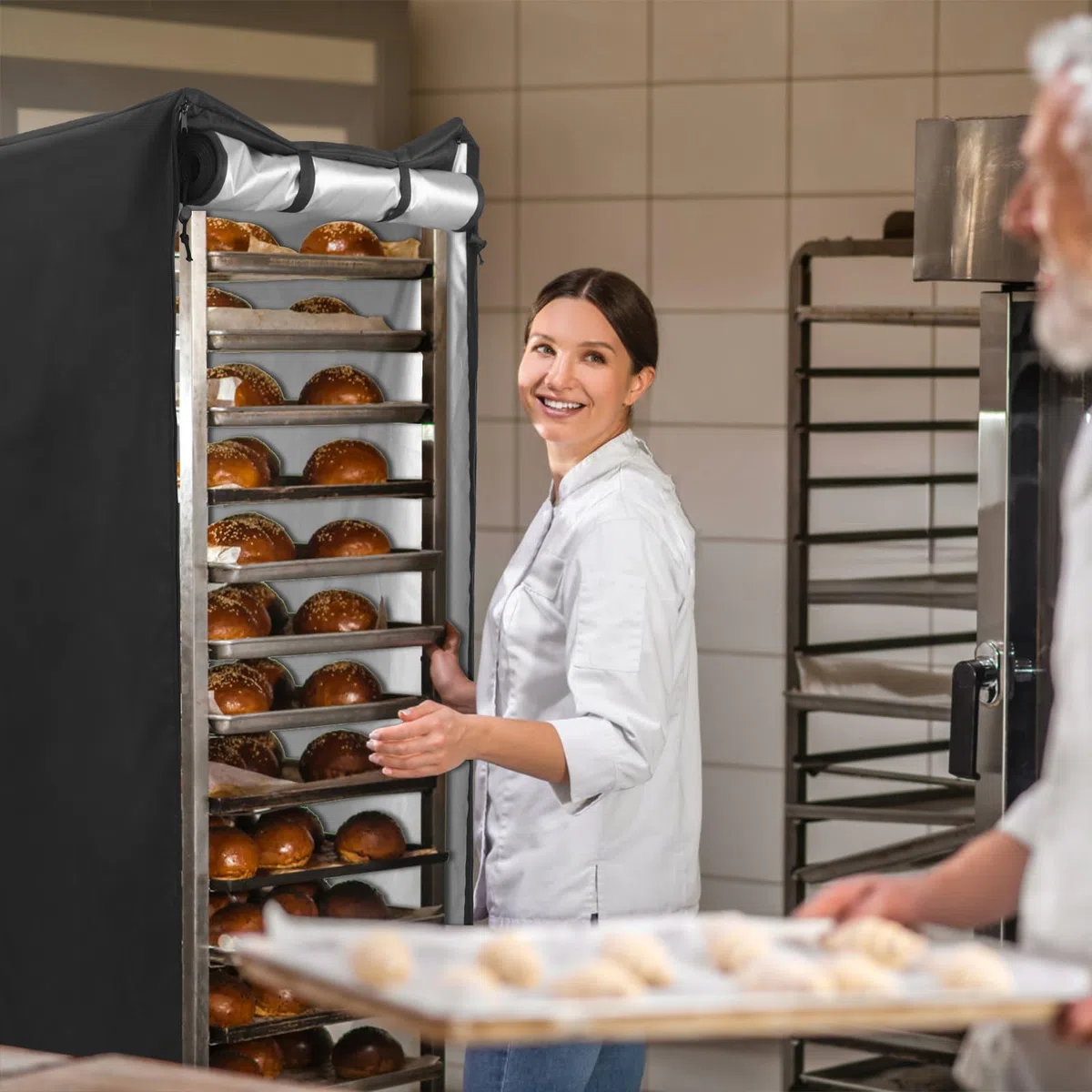 Copertura Protettiva per Griglia e Teglia da Forno Oxford Nero 420D 59X72X163 CM Copertura per Portapane e Rack da Panetteria Resistente e Salvaspazio per Uso Cucina
