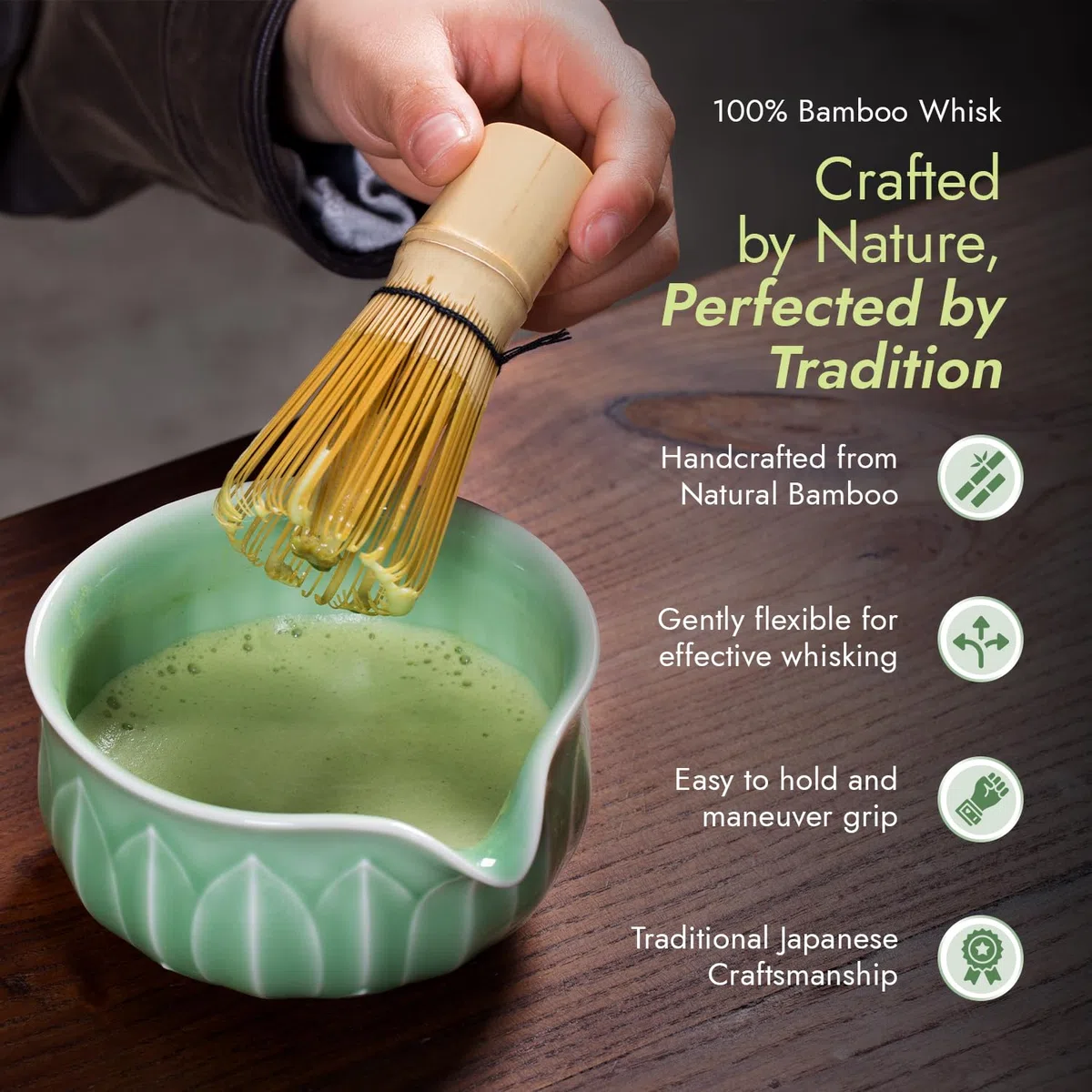 Set da tè Matcha con frusta e ciotola in bambù, kit per principianti, kit per matcha cerimoniale, set regalo per tè (verde smeraldo)