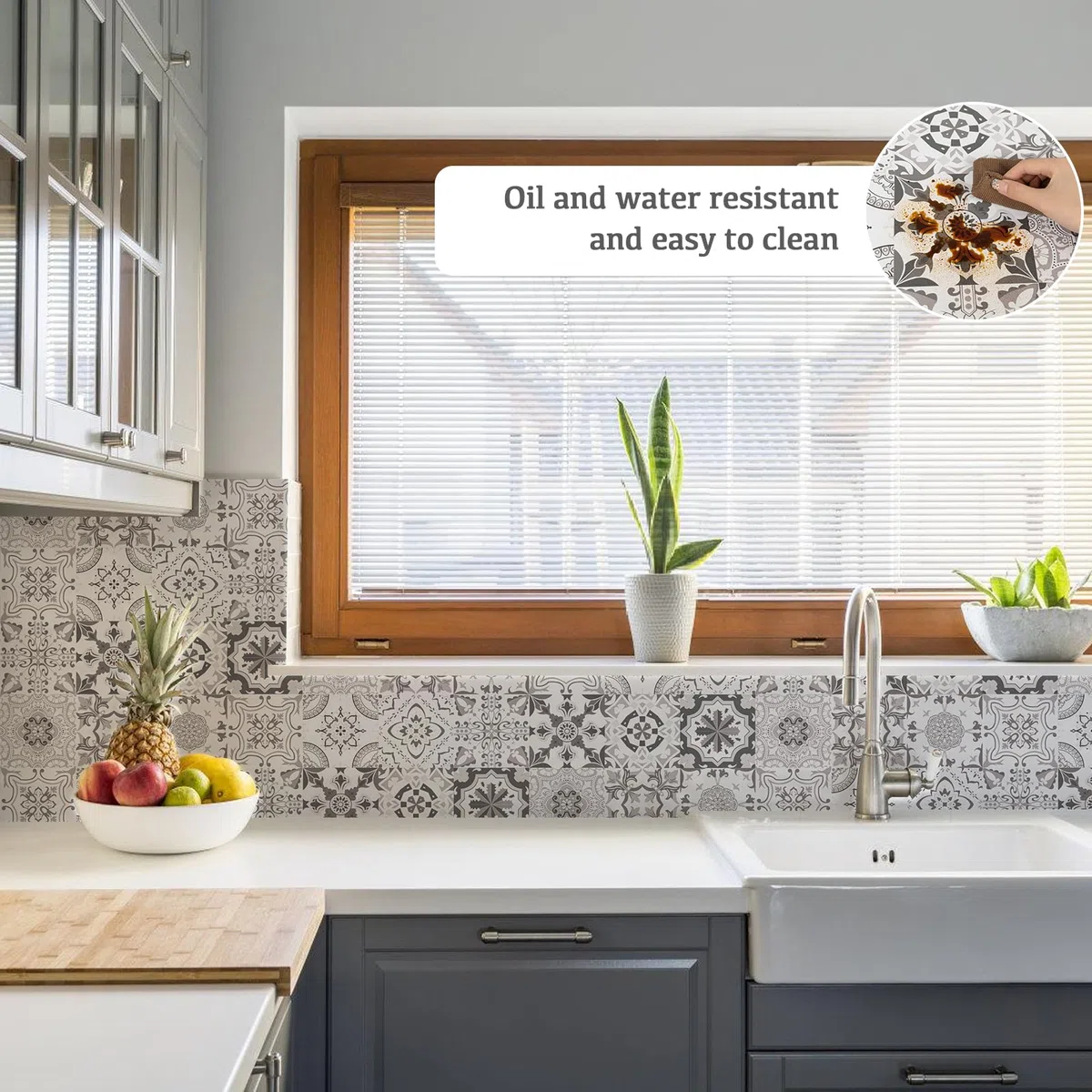 Abyssaly Adesivi per Piastrelle Bianco e Grigio, Piastrelle Adesive Cucina, Rotolo Adesivo per Mobili Mattonelle Bagno Rivestimento 60 x 300 cm