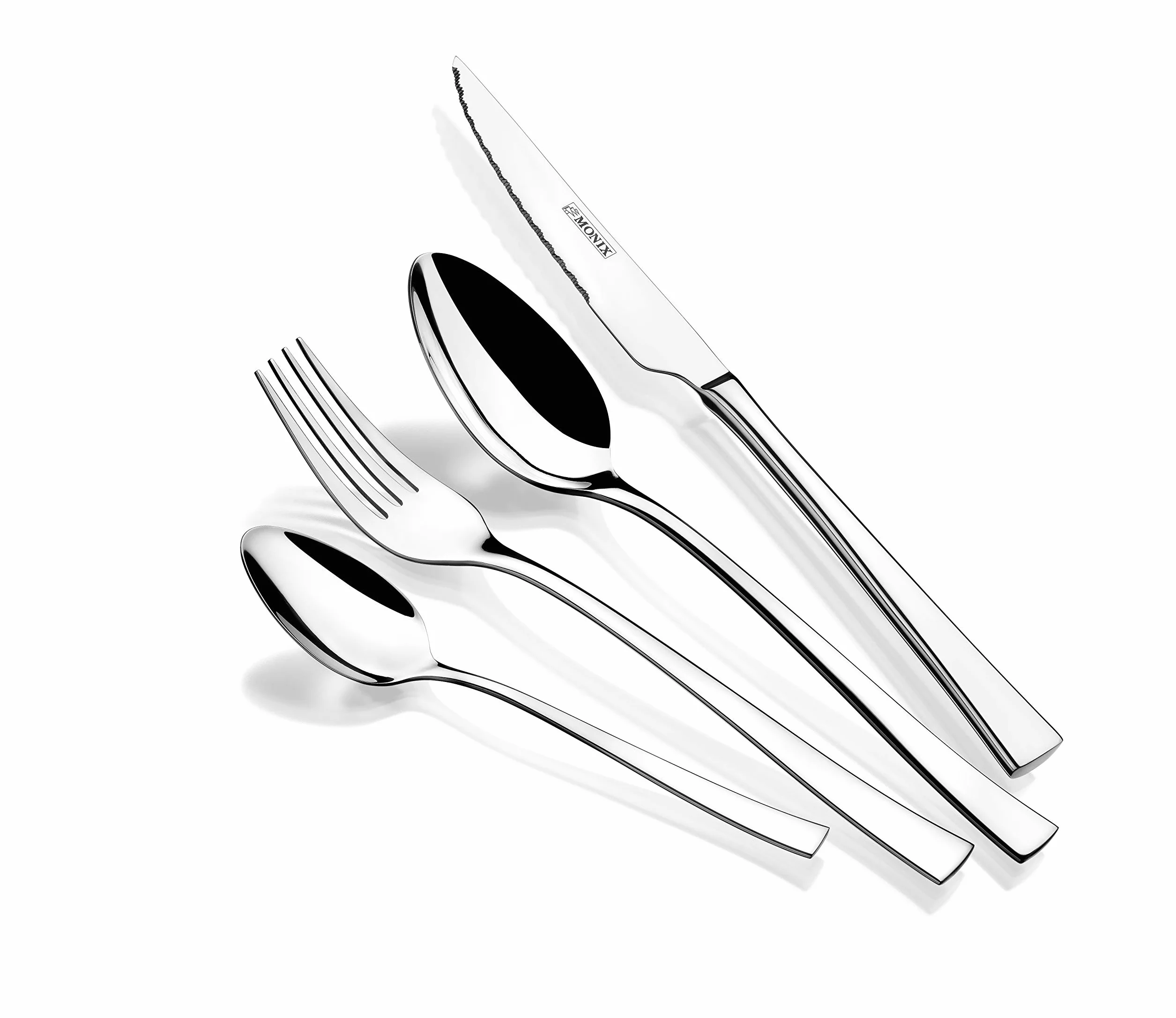 MONIX Módena | Set di posate da 24 pezzi per 6 persone, con coltelli da bistecca, acciaio inossidabile 18/10, design contemporaneo, finitura lucida brillante, spessore 2,5 mm