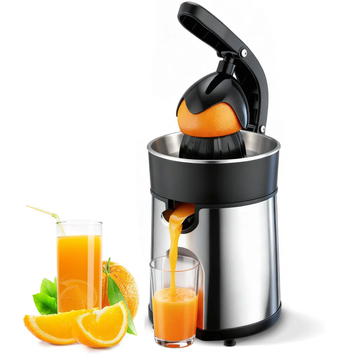 Romon Spremiagrumi Elettrico, 85W Spremi Limone Frutta Verdura Elettrici Machine, Citrus Juicer 2 Coni Dimensioni, Acciaio Inox Elettrodomestici Cucina Antigoccia Senza BPA per Arance Limoni Pompelmi