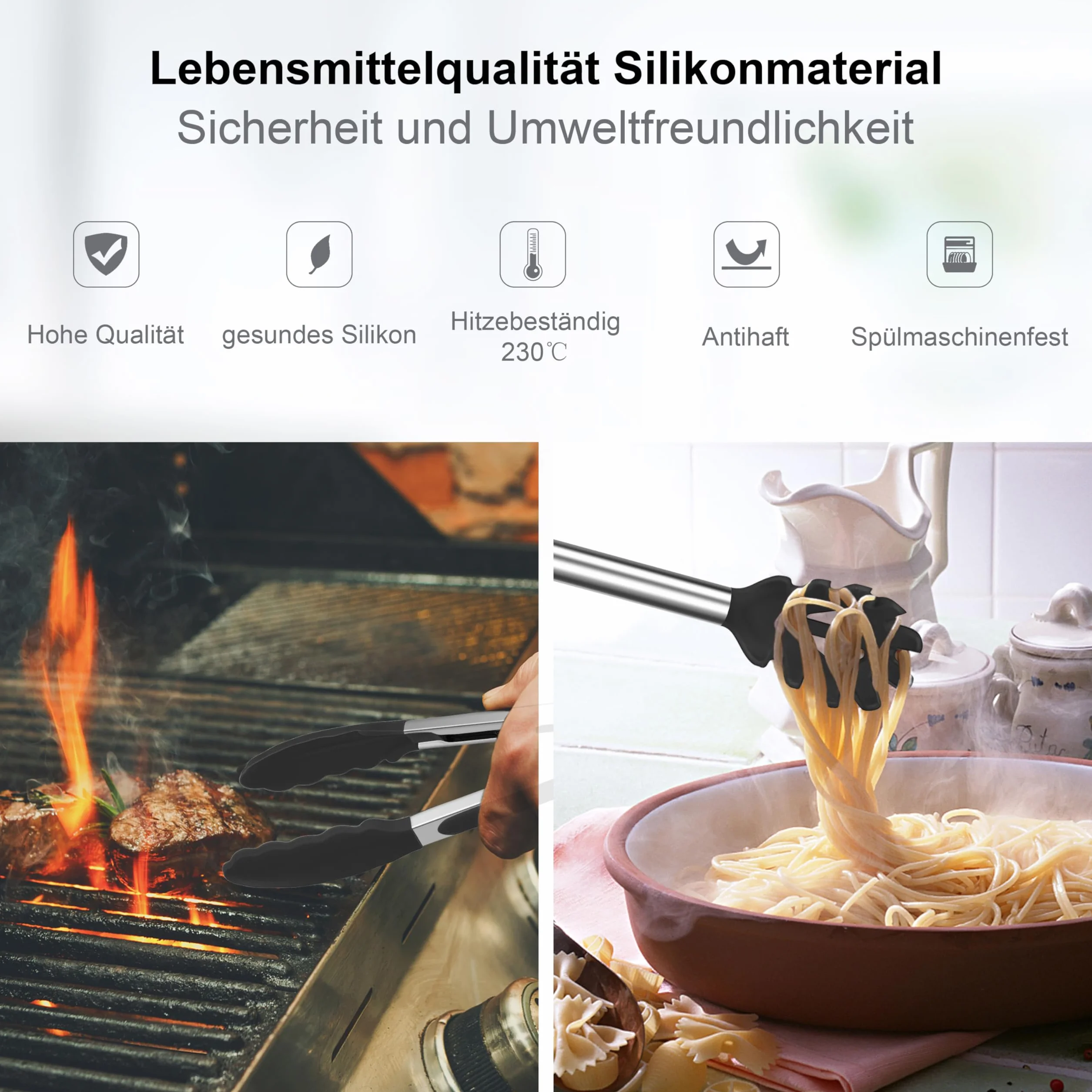 Herogo Set di 25 utensili da cucina in silicone con supporto, set di posate da cucina resistenti al calore, con manico in acciaio inox, antiaderente, set da cucina, contenitore, nero