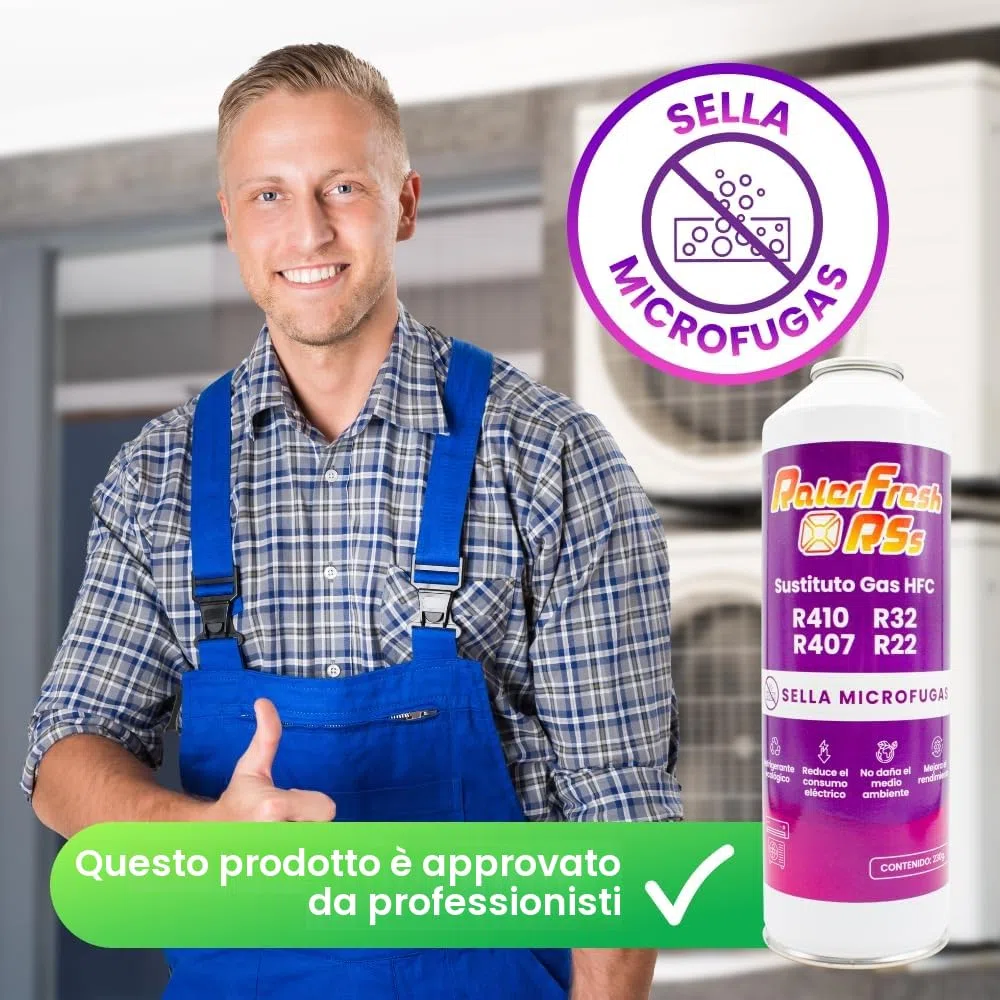 Gas refrigerante Ralerfresh RS sostituto di gas R410, R32, R407 e R22 Ricarica di gas refrigerante organico per condizionatore split ecologico ed efficiente Ricarica rapida (Bottiglia RSs + Chiave)