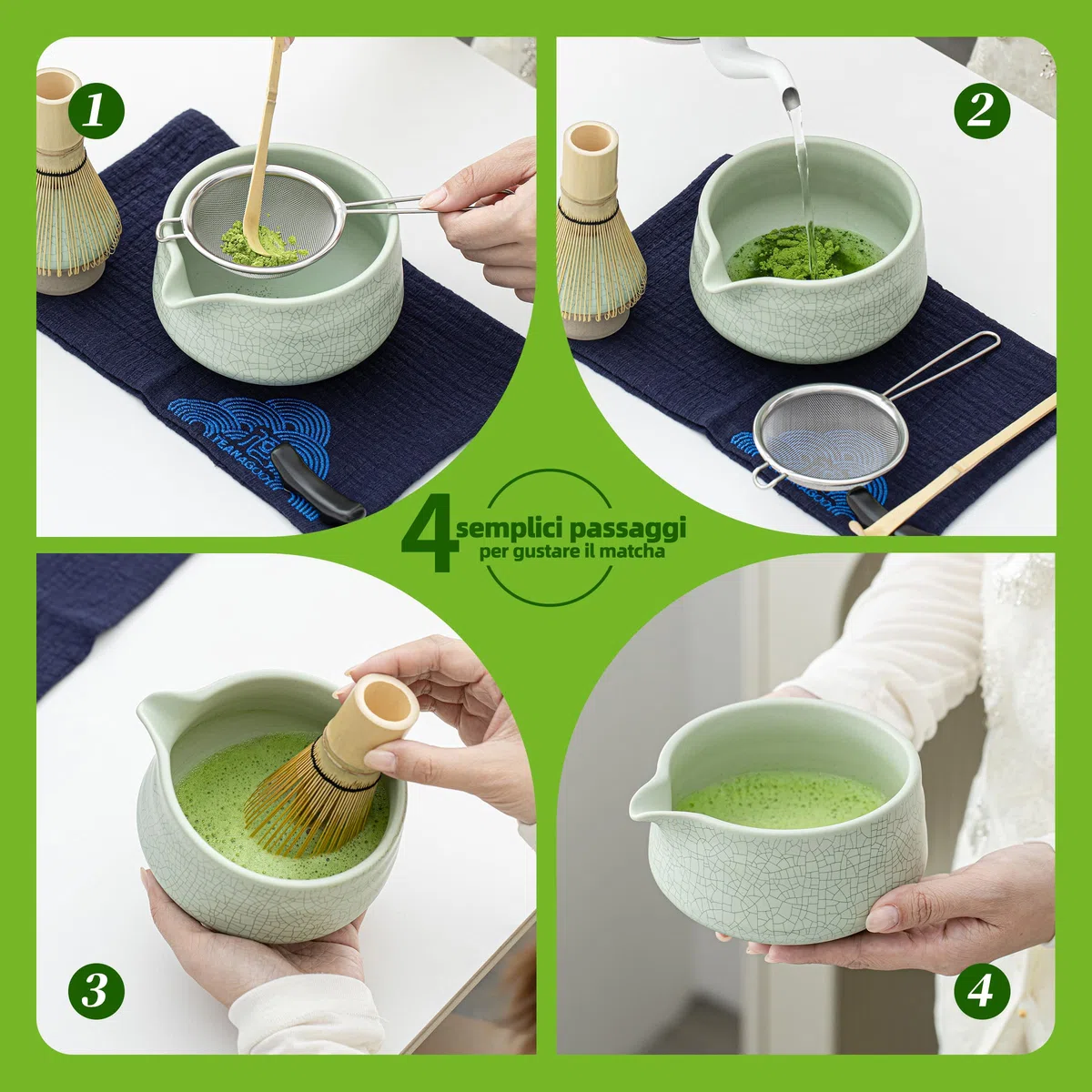 TEANAGOO MATCHA KIT verde, set da 7 pezzi, Matcha Set da tè matcha per preparare la colazione/latte, Idee Regalo di Eleganza per gli Amanti del Tè
