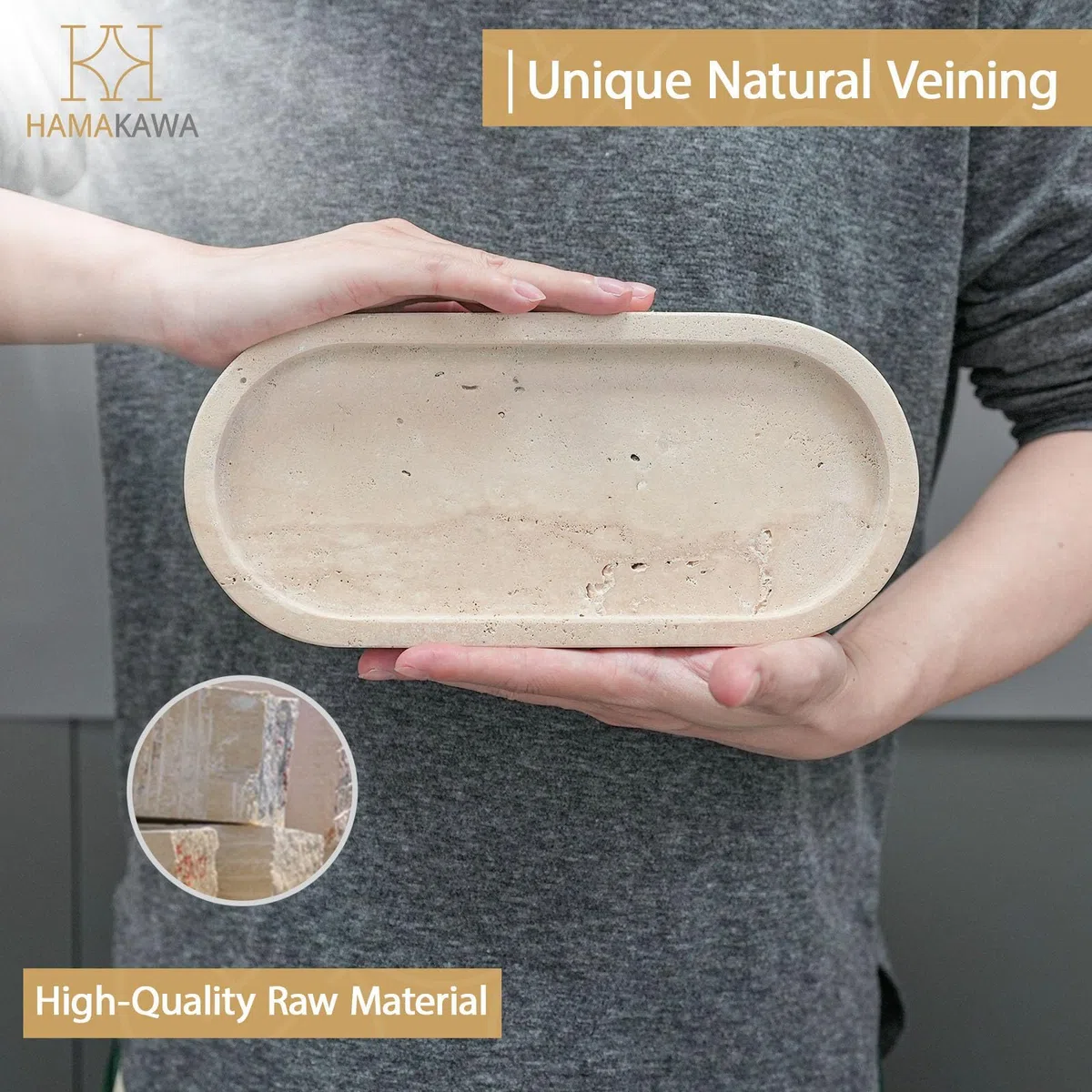 Vassoio da bagno ovale in travertino naturale, vassoio ovale da bagno, da utilizzare per lavello da cucina, comò e profumi, organizer per la casa per gioielli, cosmetici