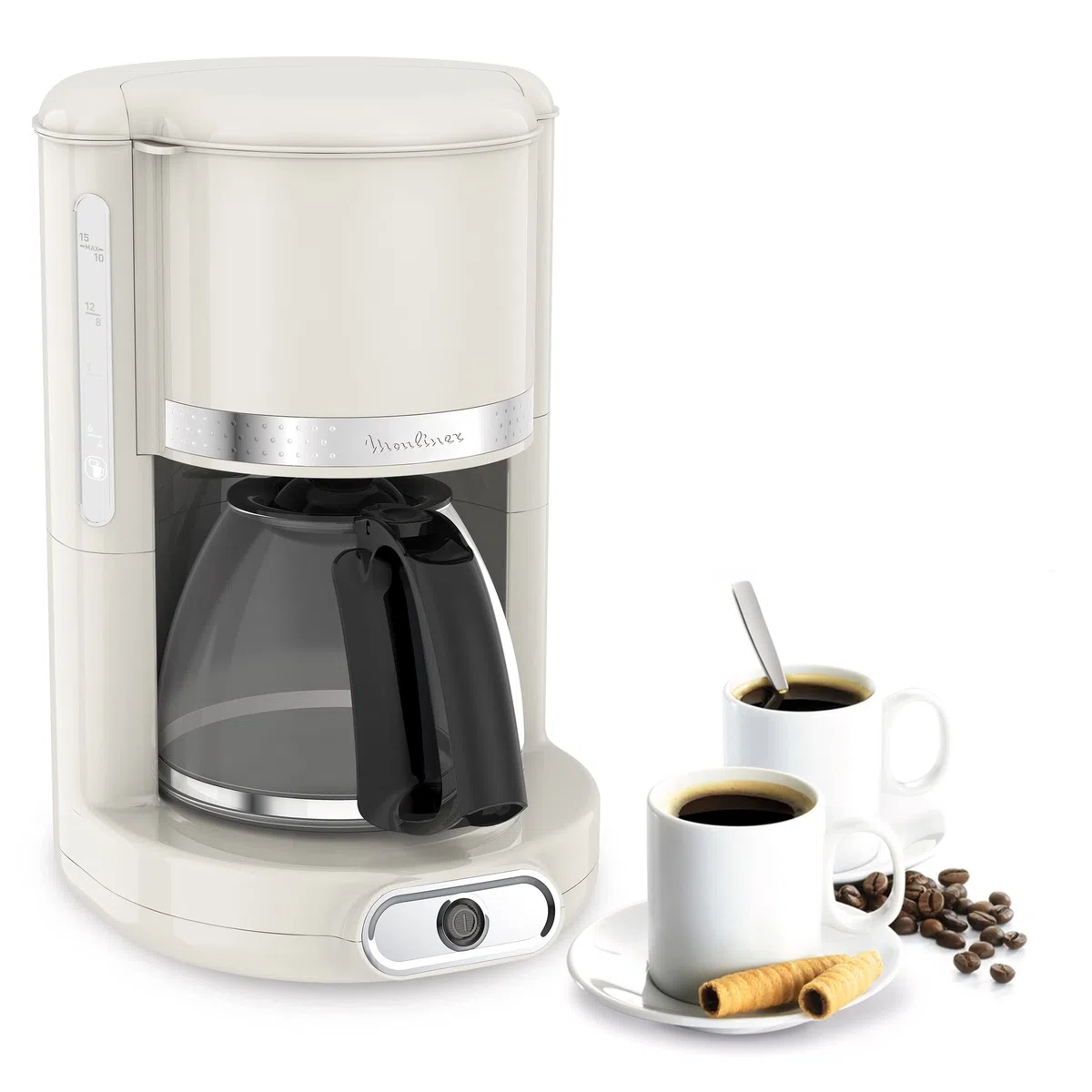 Moulinex FG381 FCM Soleil Macchina da Caffè Americano, Capacità di 1,25 L fino a 15 Tazze di Caffè, Supporto Filtro Girevole, Sistema Anti Gocciolamento, Spegnimento Automatico, Mantenimento in Caldo