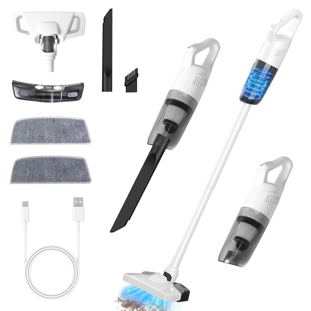 Aspirapolvere Senza Fili, 2 in 1 Aspirapolvere Leggero in Piedi da Solo, Scopa Elettrica Potente, Grande Capacità, Pulizia per Pavimenti Asciutti o Bagnati/Tappeti/Capelli/Peli di Animalili