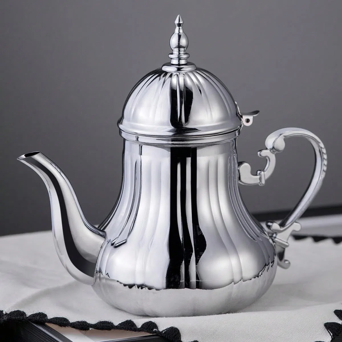 Teiera marocchina 1,4 l, stile arabo, acciaio inossidabile, marocchino, tradizionale, stile religioso Teapot(argento)