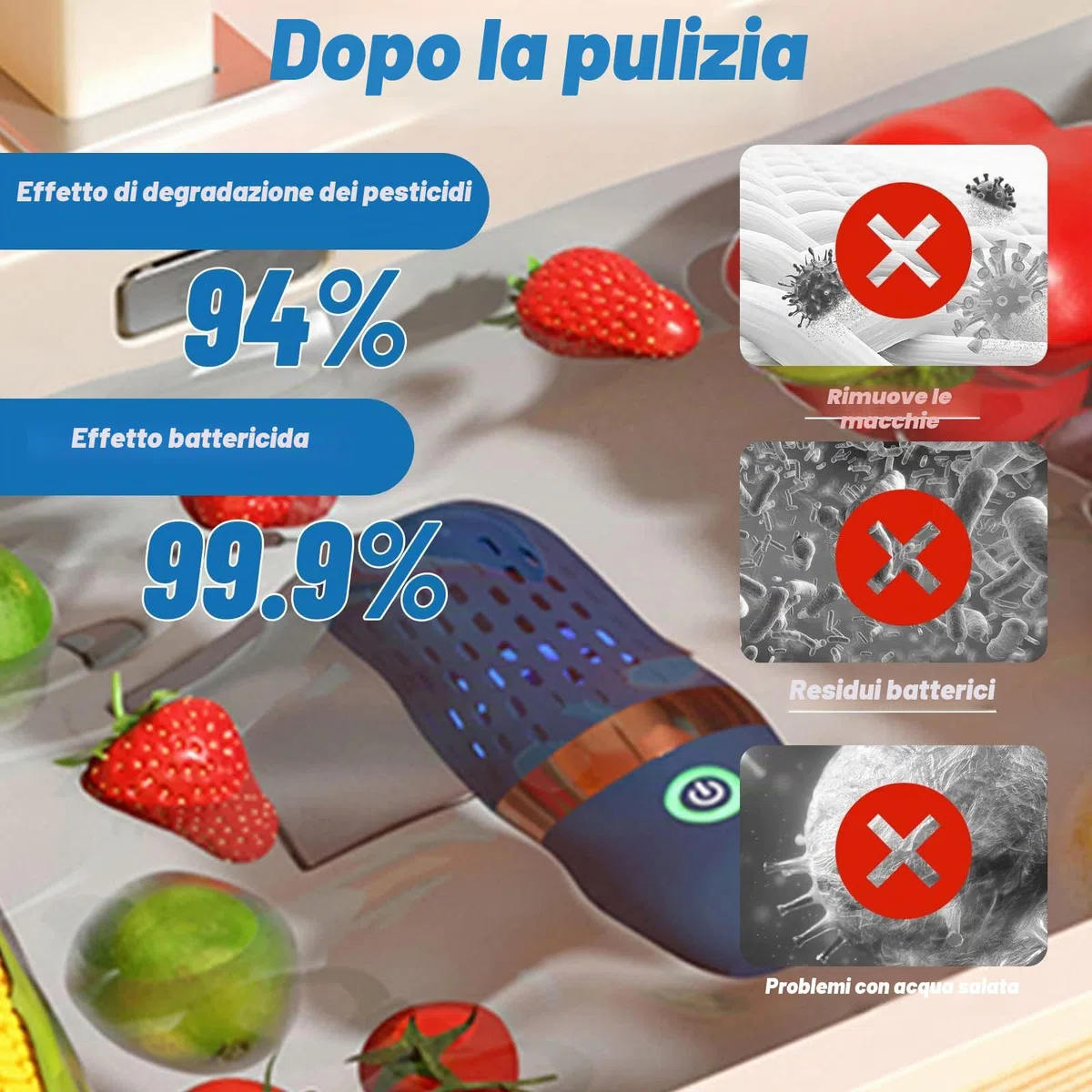 Depuratore per Frutta e Verdura - Ultrasuoni per Lavare Verdure con Tecnologia di Purificazione agli Ioni OH,per Pulisci Frutta Verdura e Carne, Rimuovi l'odore