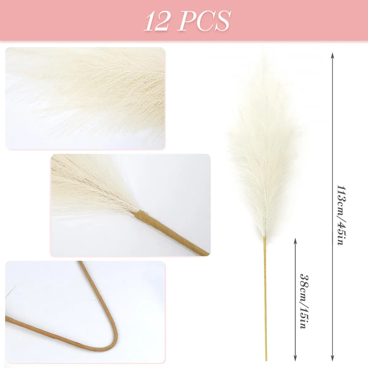 12 Pezzi Pampas Decorative Alte,115cm Erba Della Pampas Artificiale,Piume Decorative per Vaso,Soggiorno, Camera da Letto, Matrimonio,Arredamento Boho(Beige)