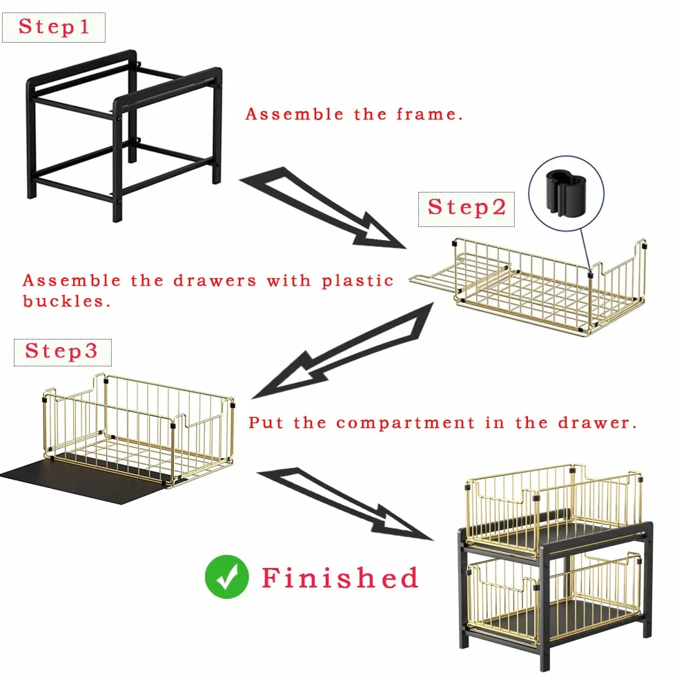 YunNasi Scaffale Sottolavello Portaoggetti con 2 Cestelli Scorrevoli, Organizer Sotto il Lavello, per Bagno, Cucina, Controsoffitto, Mobile (Regolare, BiancoBianco)