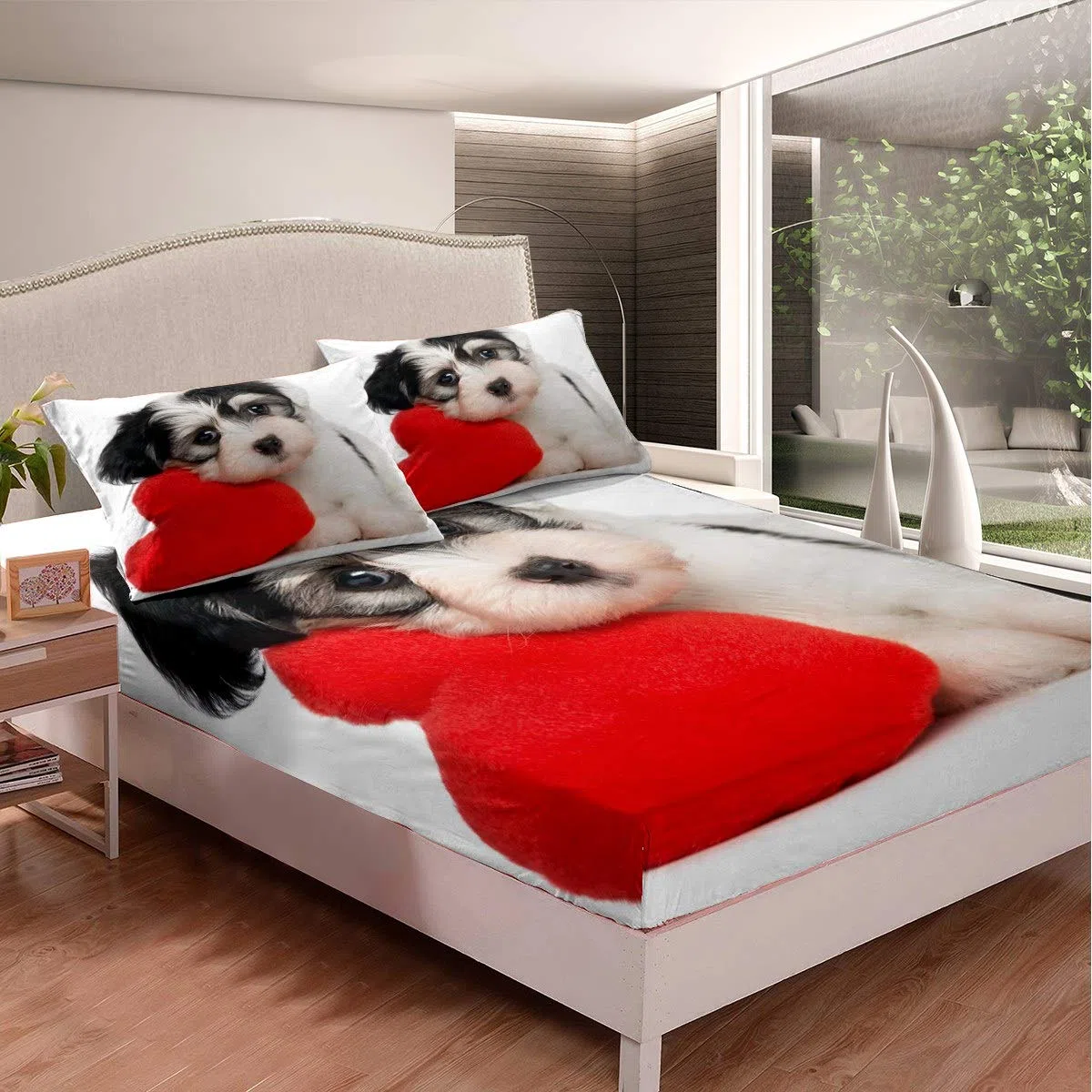 Loussiesd Set di lenzuola per cuccioli di cane, per bambini e ragazze, con stampa di cani in 3D, lenzuolo con angoli per letto con motivo animale, 3 pezzi, per letto king size