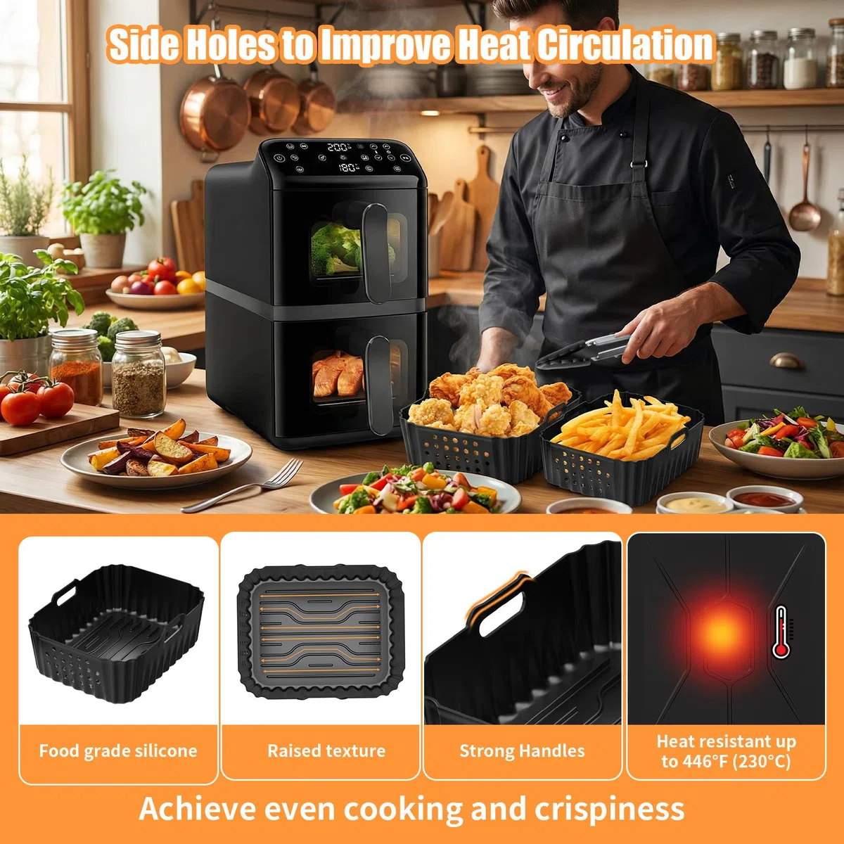 Accessori Airfryer per friggitrice ad aria calda Philips Airfryer 4000 Series Stacked Dual Basket NA460/00 NA462/70, 2 stampi in silicone per friggitrice ad aria calda da 10 l, altri accessori inclusi