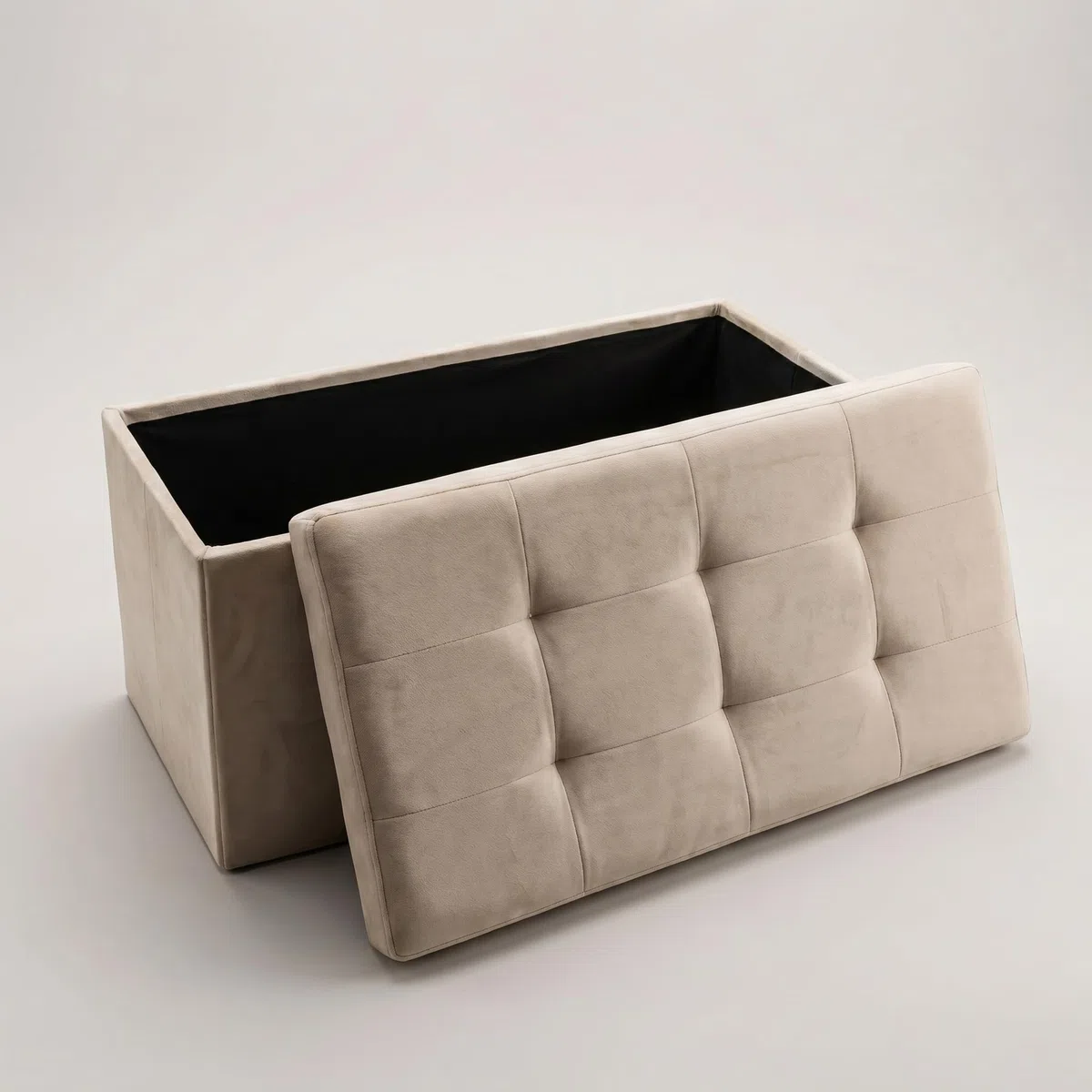 INTRECCI Pouf Contenitore, Panca per Sedersi Effetto Velluto, Rettangolare, 76x34x34 cm, Imbottito, Versatile, Facile da Pulire. Colore: Crema