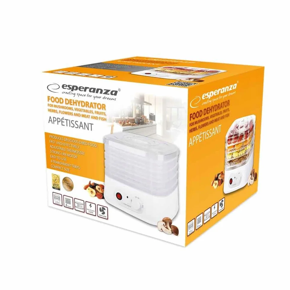 Esperanza EKD004 DESHIDRATADOR DE ALIMENTOS, Transparente, Blanco 250 W