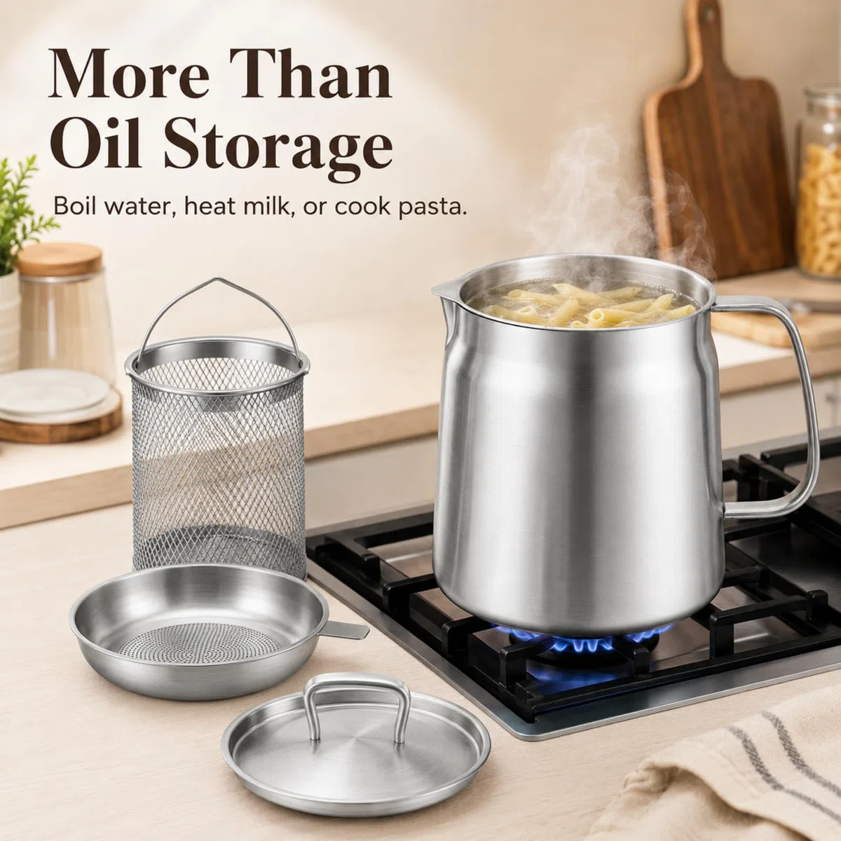2L Filtro Olio In Acciaio Inox, Contenitore Grasso Bacon con Filtro & Cestello Friggitrice, 2 In 1 Filtro Olio Pot, Colino, Separatore Olio Storage Gadget Da Cucina