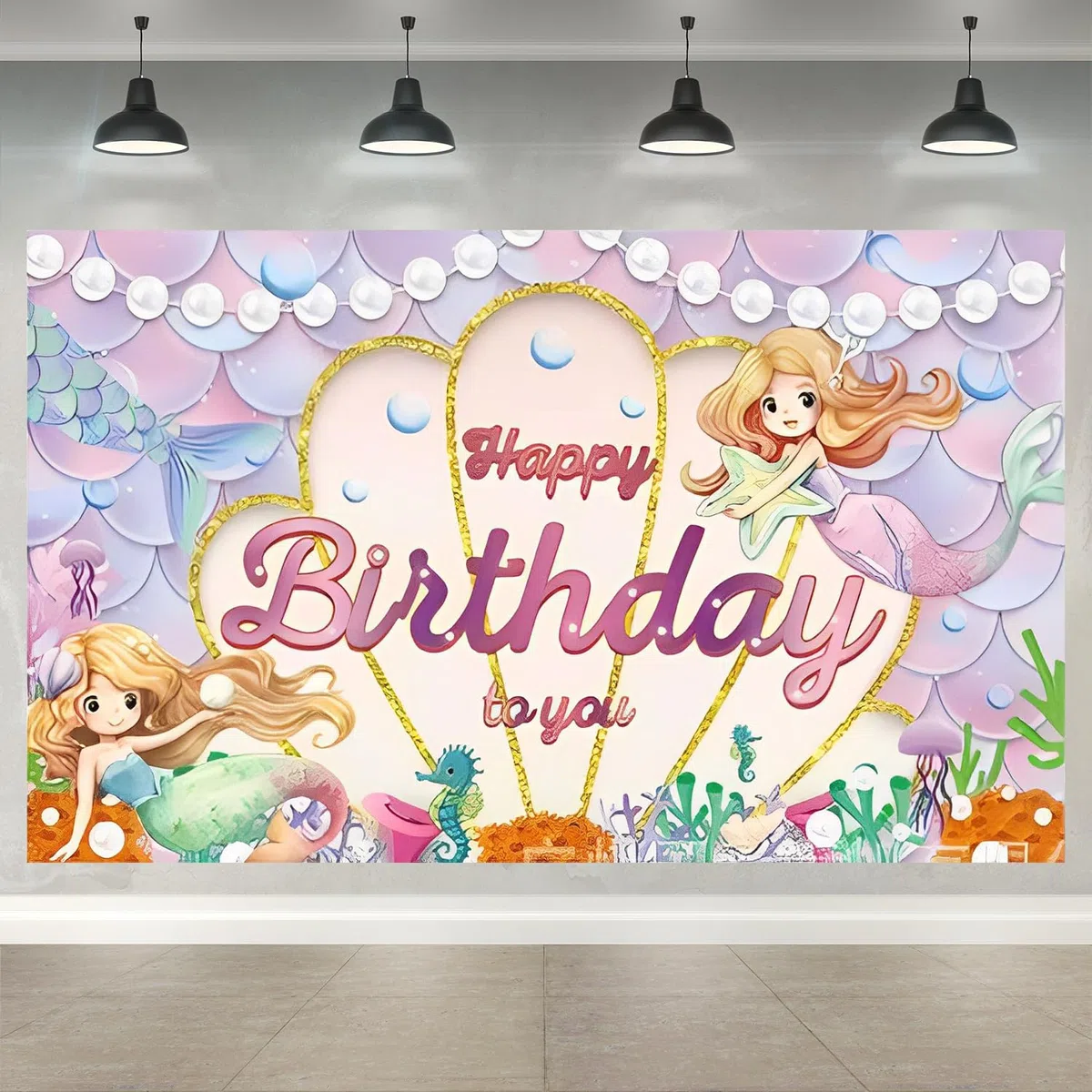 Nymphefable Sirena Buon Compleanno Decorazioni Fondale, Sirena Buon Compleanno Banner, Sfondo Fotografico Per le Ragazze, Forniture Per Feste di Compleanno 110x180cm