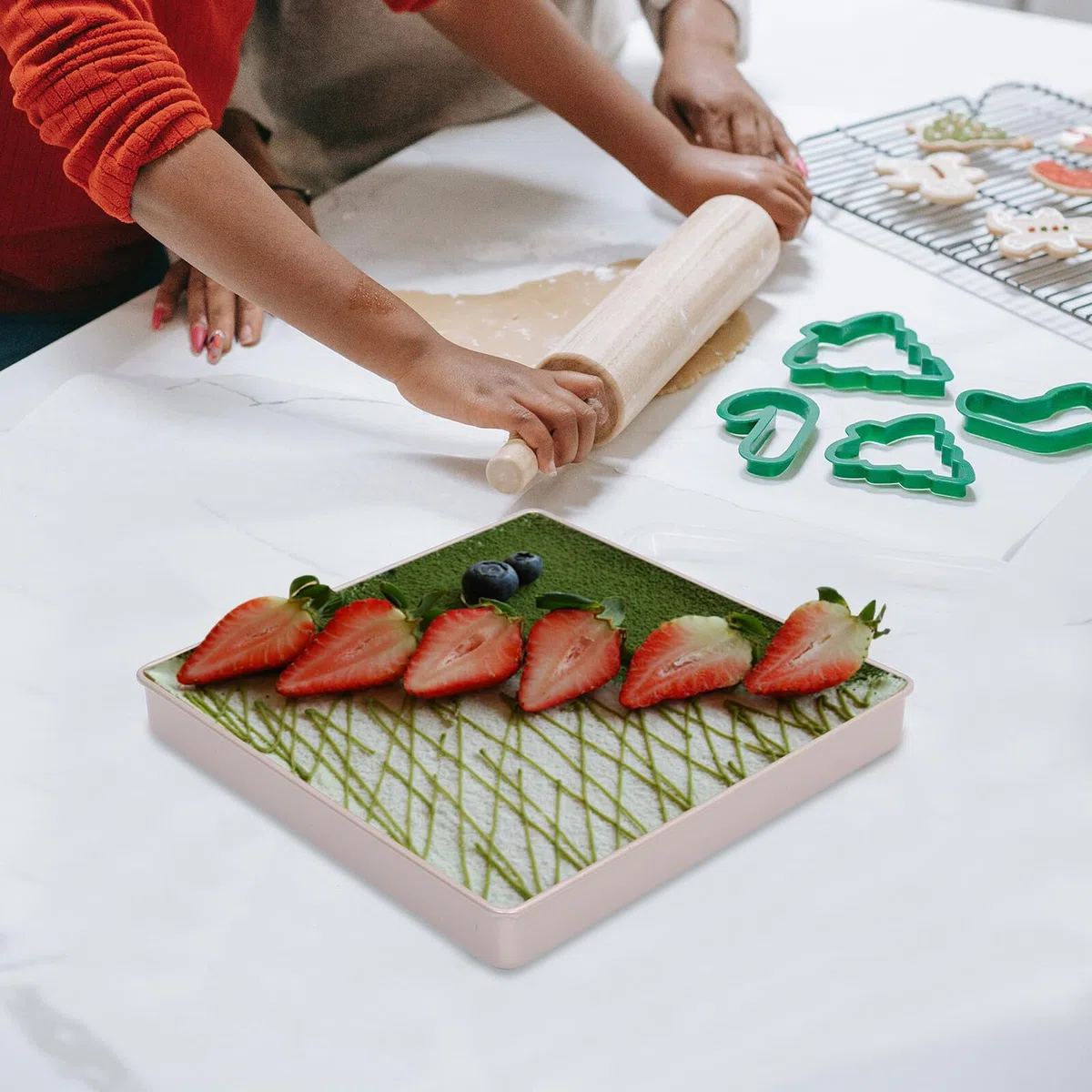 GARVALON Teglia Quadrata in Acciaio al Carbonio Oro Antiaderente per Dolci e Torte Facile Pulizia e Alta Conduzione Termica per Uso Professionale e Matrimoni