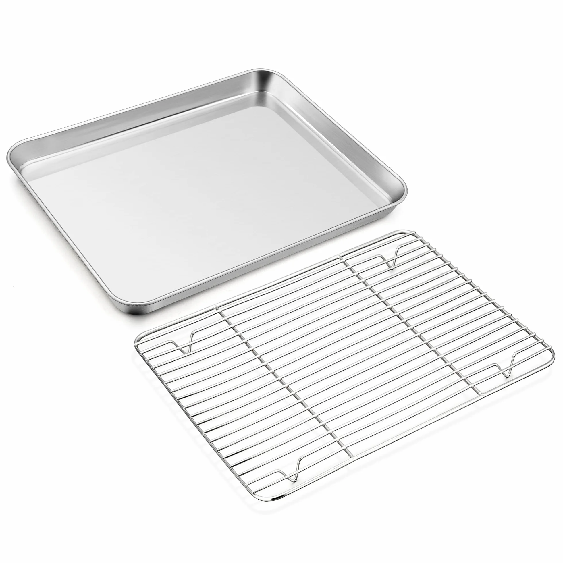 Joyfair - Teglia da forno con griglia di raffreddamento, in acciaio inox, grande teglia da forno e griglia per torte, 40,5 x 30,5 x 2,5 cm, rettangolare e griglia di raffreddamento per