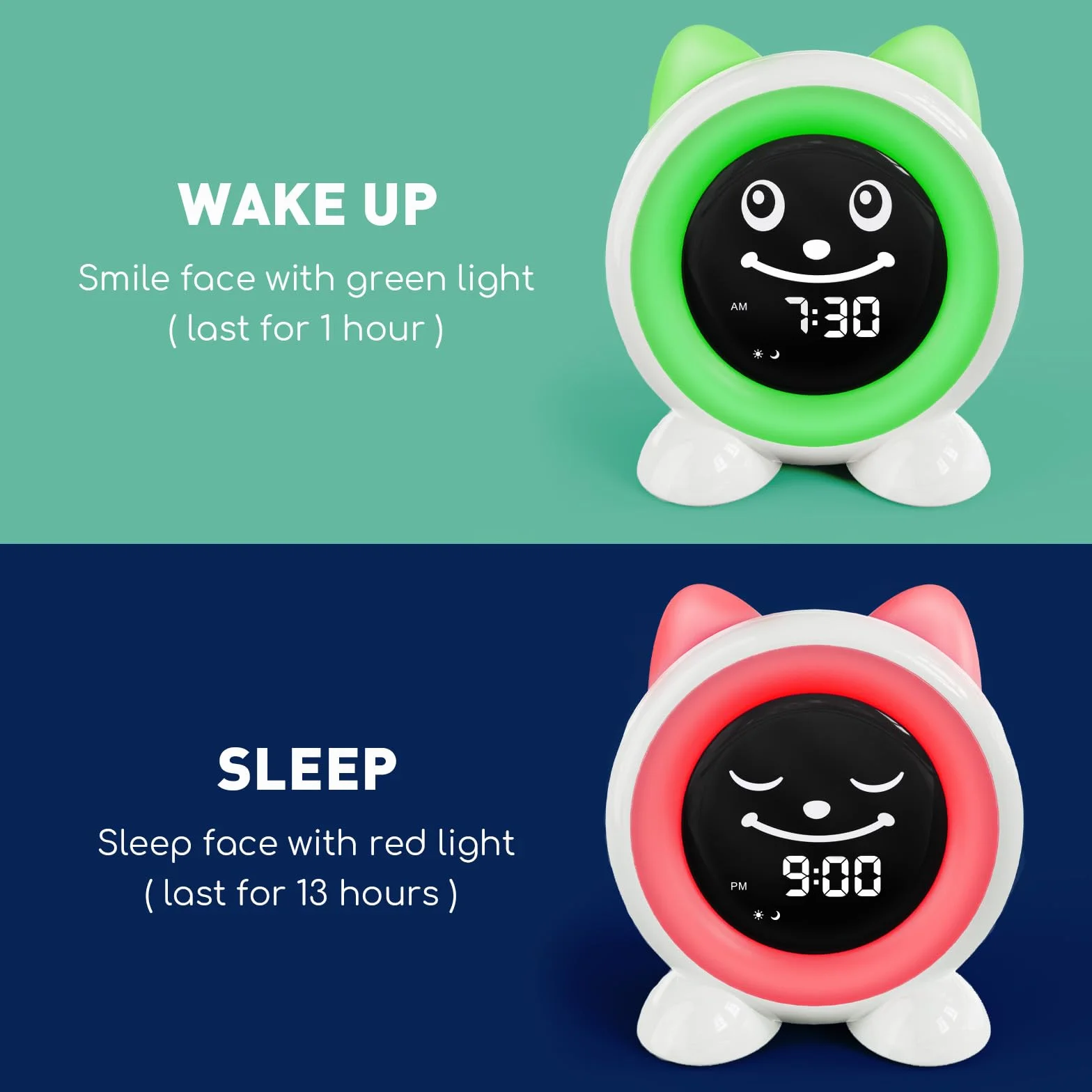 Time to Wake Sveglia per bambini, I.CODE Orologio da allenamento del sonno per i bambini con luce notturna e timer Nap, regalo per bambini da 2 a 10 anni (verde foresta)