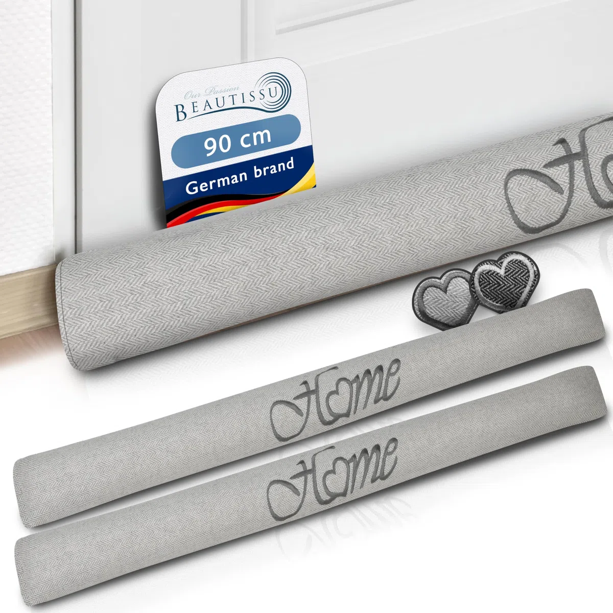 Beautissu 2x Paraspifferi Imbottito per Porta e finestra Tuuli HO L90xP8xA8cm in Poliestere - paraspiffero Universale porte e finestre - paravento sottoporta Isolante Contro Il Freddo - grigio chiaro