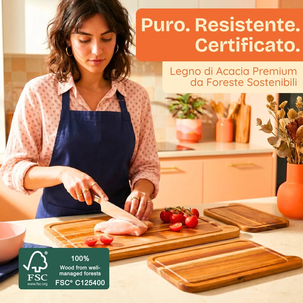 Taglieri Atossici – Set di Taglieri Privi di Olio Minerale, in Legno di Acacia FSC – Utensili da Cucina in Legno – Include 3 Pezzi. Di Ziruma