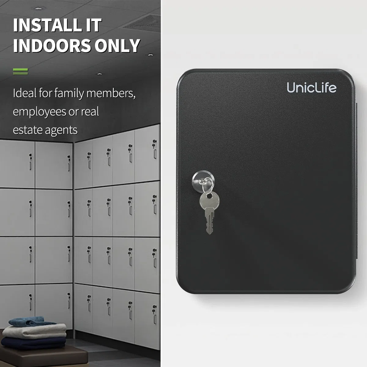 Uniclife Armadietto per Chiavi in Acciaio a 28 Tasti con 2 Chiavi di Sblocco Organizzatore di Chiavi a Parete Scatola di Sicurezza Nera Smerigliata con Ganci e Targhette Portachiavi Grandi in 5 Colori
