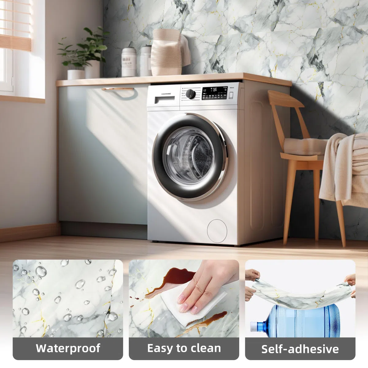 Vieshful 20 pezzi Piastrelle Adesive, Piastrelle di Marmo Autoadesive da 30 x 30 cm per muri, Pannelli per Doccia Impermeabili in PVC, Piastrelle Adesive per Cucina, Bagno, Soggiorno Blu Grigio