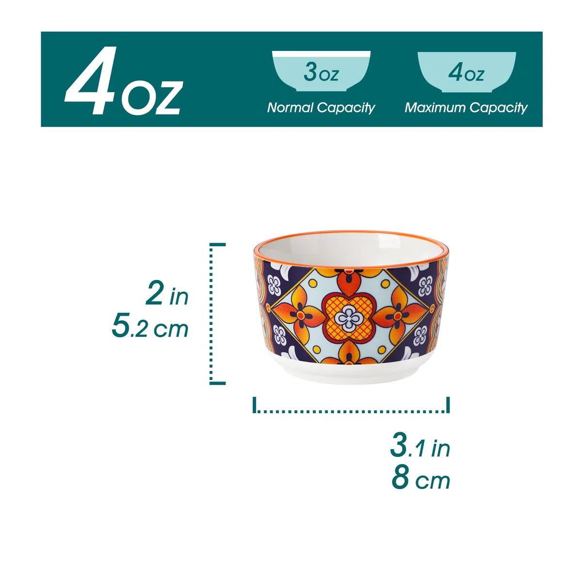 vancasso SIMI Pirottini per Soufflé Set, 6 X 120 ml Stampi per Soufflé, Mini Ciotole in Porcellana per Creme Brulè, Set da Stampi a Prova di Forno per Crema Pasticcera, Budino, Ø 8 cm, Stile Boho