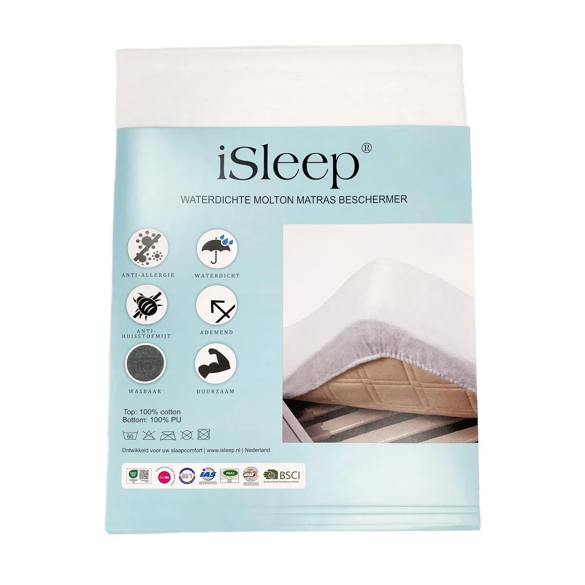 iSleep Coprimaterasso impermeabile in Molton (160 x 210/220 cm)