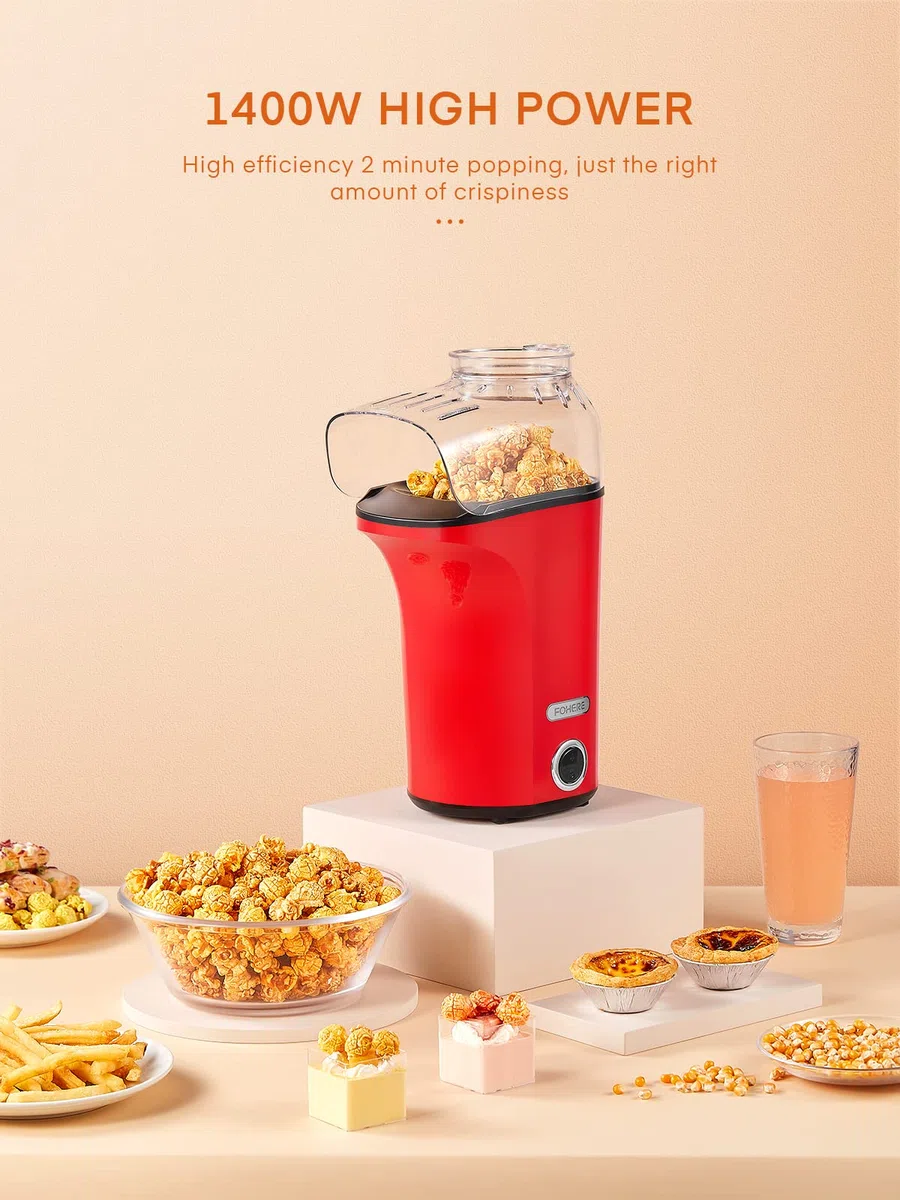 Macchina Popcorn 1400W, 4L Gande Capacità, 120g Macchina per Popcorn Aria Calda, Pop Corn Macchina, Salute e Senza Grassi, 2 Minuti Veloce, Festa Film, Natale, Anniversario per Bambini