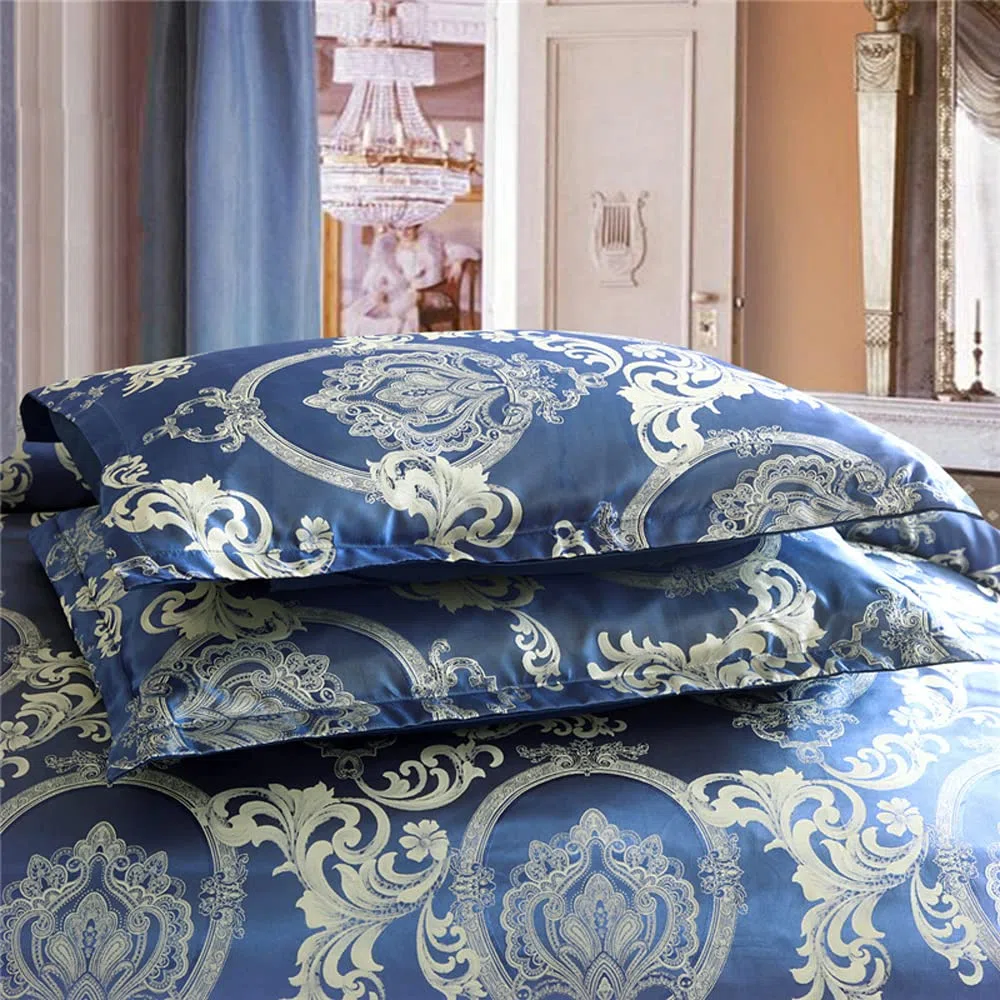 Set di trapunta in raso di seta coperta per tutte le stagioni, copriletto regina, set di biancheria da letto in jacquard di lusso, set di biancheria da letto abbinati a 2 federe (matrimoniali, 228 x