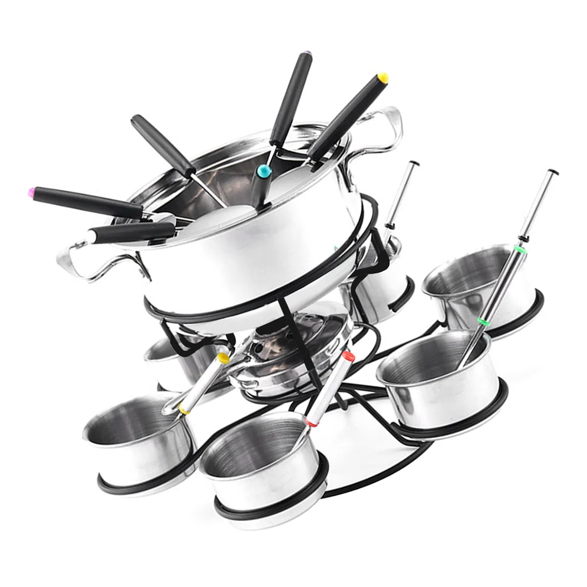Kit per fonduta di formaggio rotante, 21 pezzi girevoli - Set di pentole per fonduta in ghisa per carne, cioccolato e formaggio Set per fonduta di formaggio per 6 persone Delr