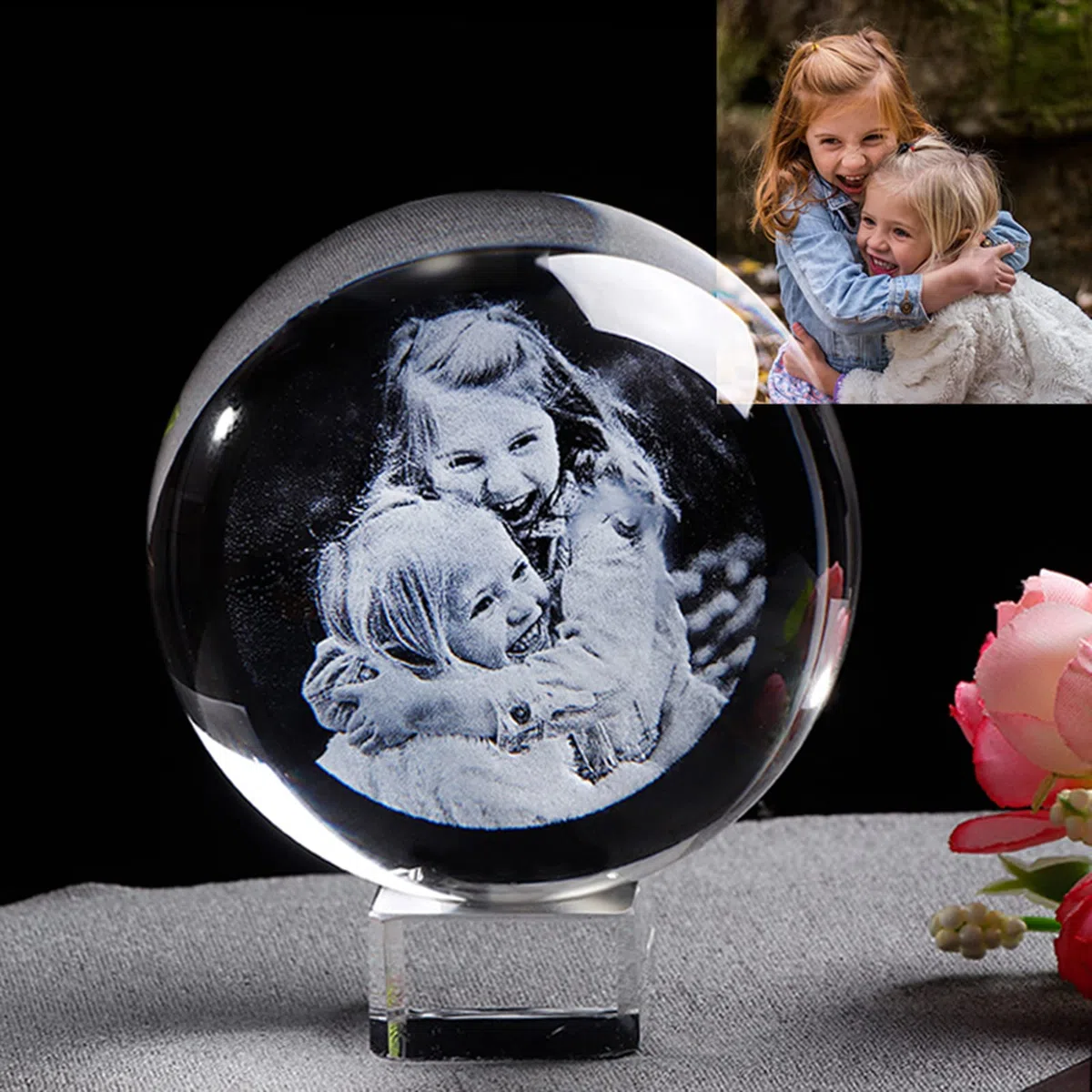 Sfera di cristallo personalizzata con incisione laser, foto di cristallo personalizzata, sfera decorativa per la casa (8 cm)