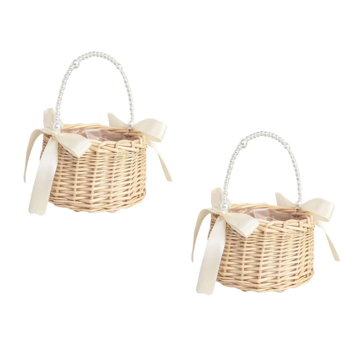 2 pezzi vimini rattan ragazza cesto di, cesto di fiori con manico e fiocco Cestini per fiori da sposa Cestino in vimini per il matrimonio (A)