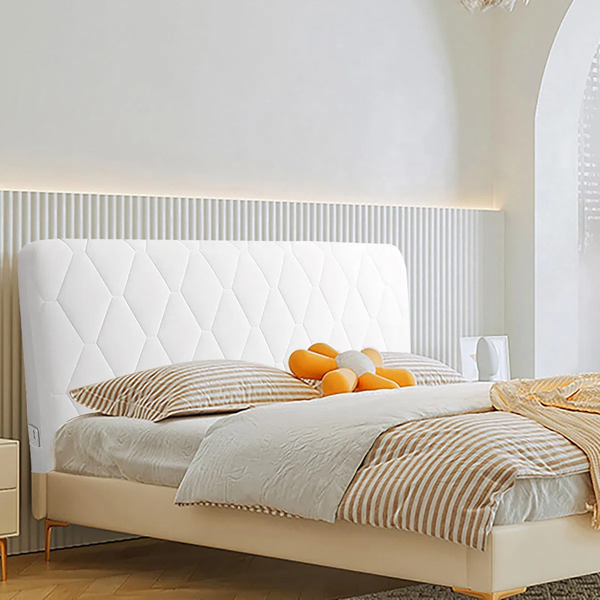 WSGJHB Copri testiera Letto Matrimoniale/Copertura per Testiera per Letto, Premium Elastica, Copri Spalliera Letto Velluto Fodera Protezione Anti-Collisione, Copritestata/Copritestiera Bianco 160CM