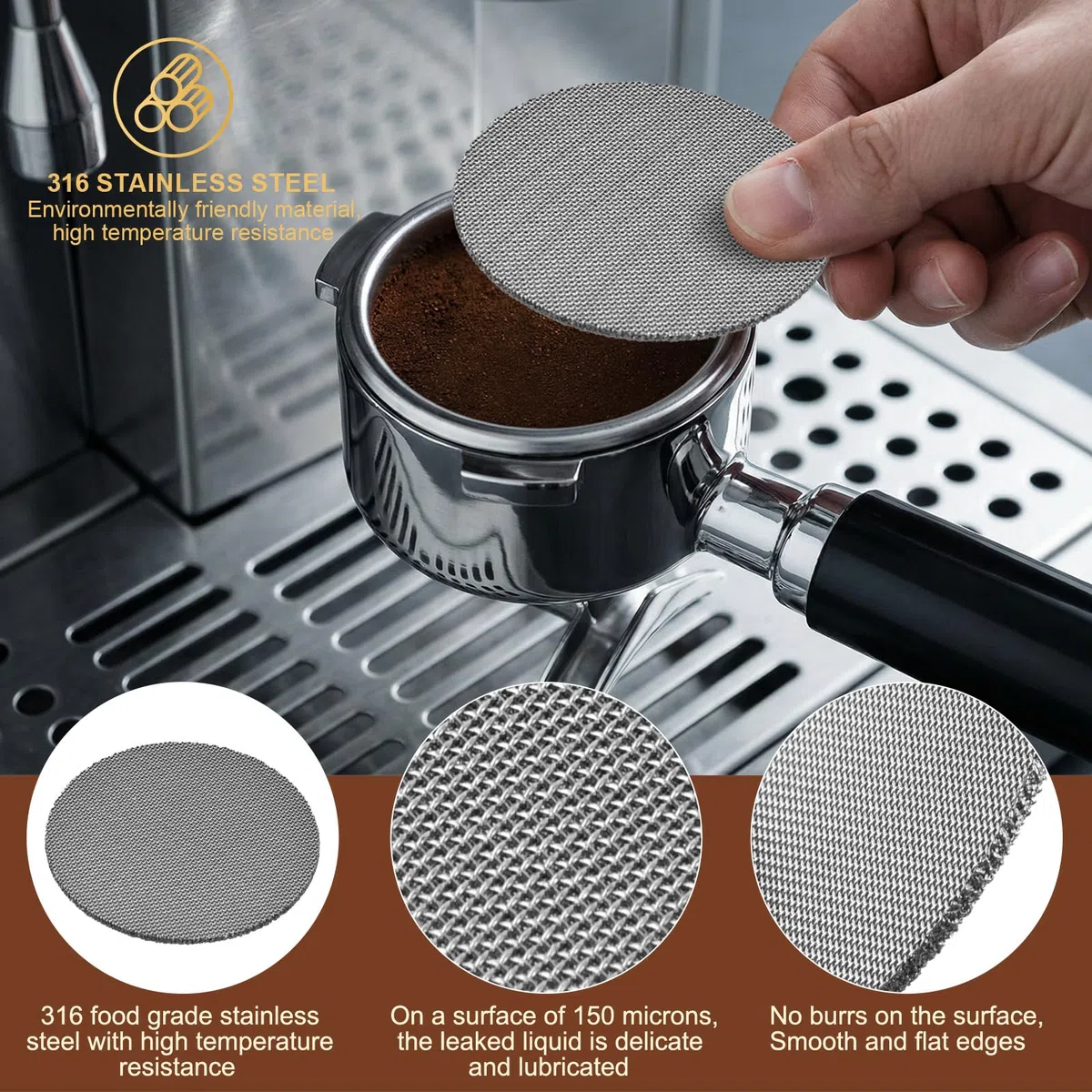 Portafiltro 51 mm 3 Orecchie con Doppio Beccuccio, Portafiltro 51mm Compatibile con Delonghi Dedica EC680/EC685/EC885, Manico in ABS e Supporto Filtro in Acciaio Inox (Nero)