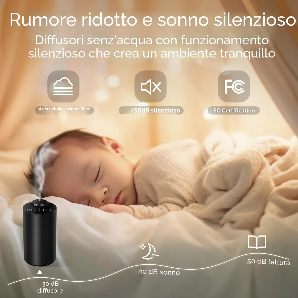 Diffusore senza acqua per oli essenziali,Alimentato a batteria， tecnologia ad ultrasuoni, diffusore per auto, lega di alluminio nero
