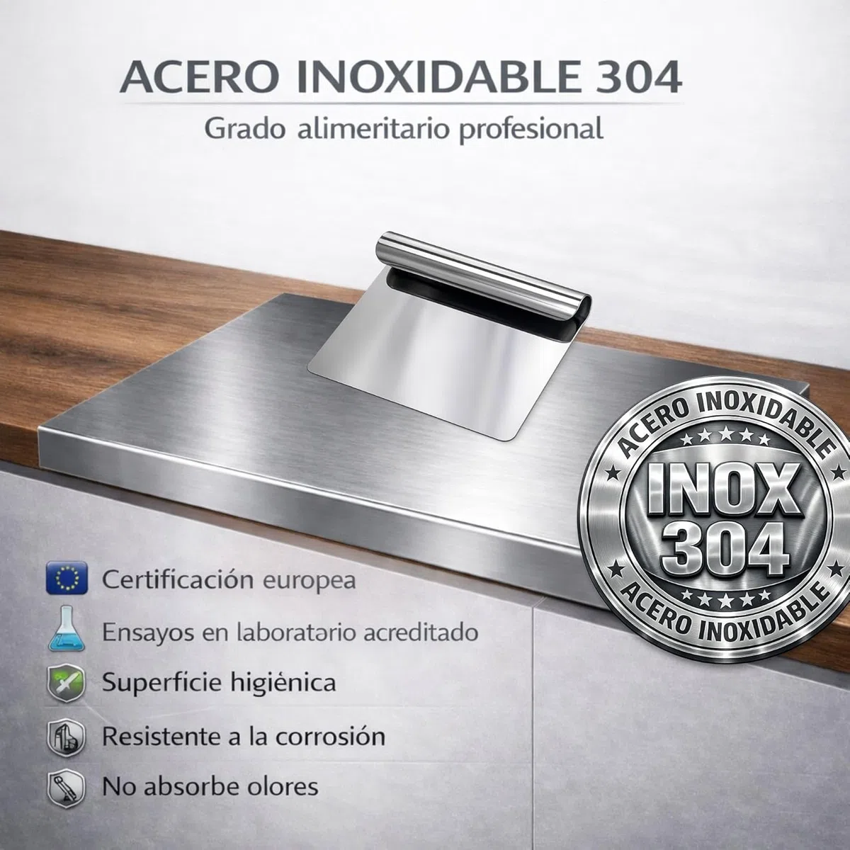 Pack Tagliere Acciaio Inox 40x30 cm + Spatola Cucina – Igienico e Antibatterico – Ideale per Carne, Verdure, Frutta e Impasti – Facile da Pulire – qualità Professionale