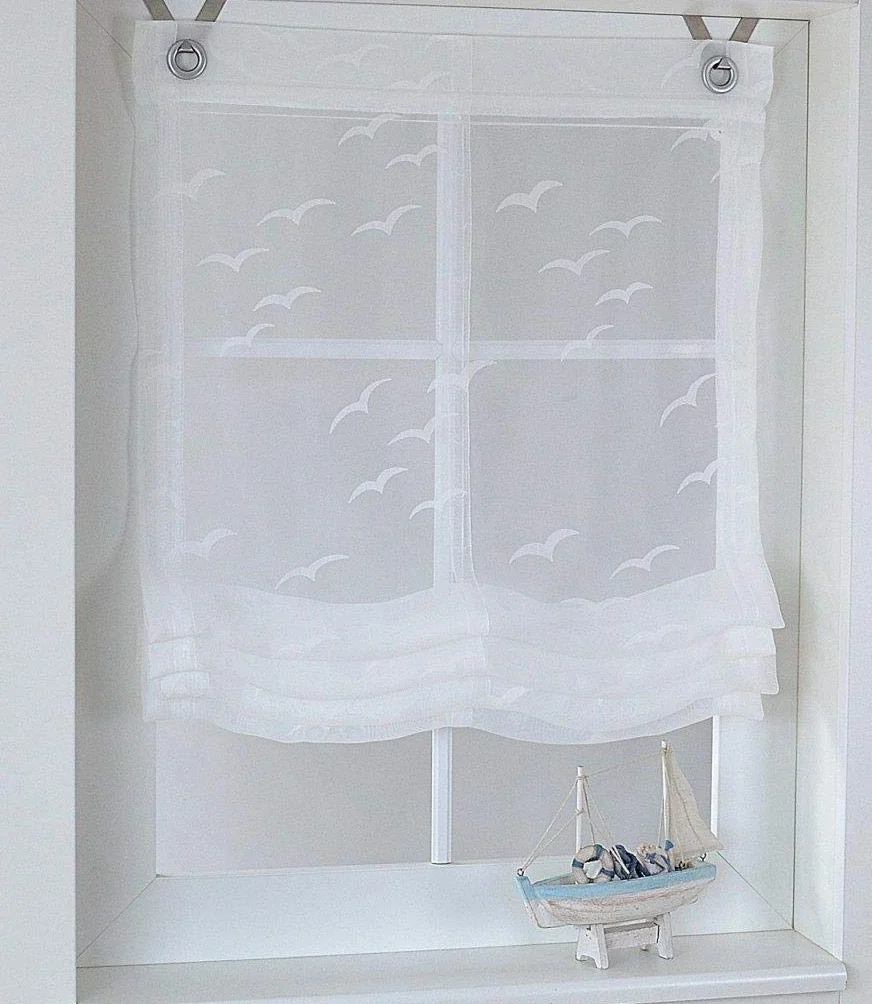 Tenda a pacchetto con occhielli Kutti, bianco trasparente marittimo Seabird, larghezza 60 cm x altezza 130 cm