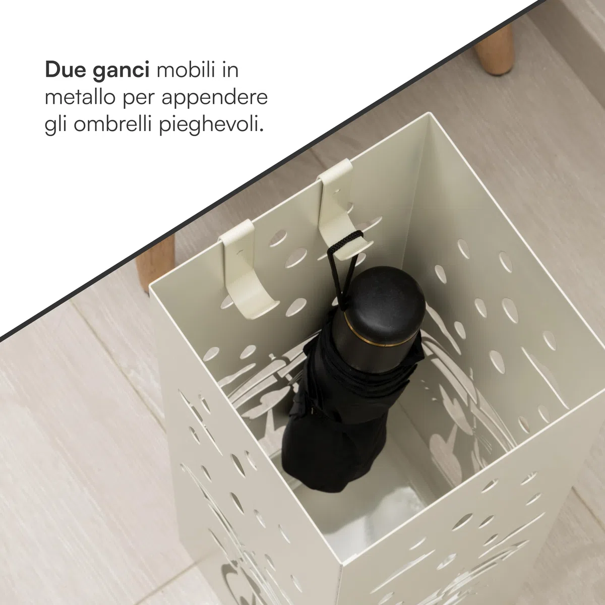 Baroni Home Portaombrelli Design Moderno Porta Ombrelli in Metallo Bianco con Gatto con 2 Gancini e Vaschetta Scolapioggia Rimovibile 15,5X15,5X49 cm