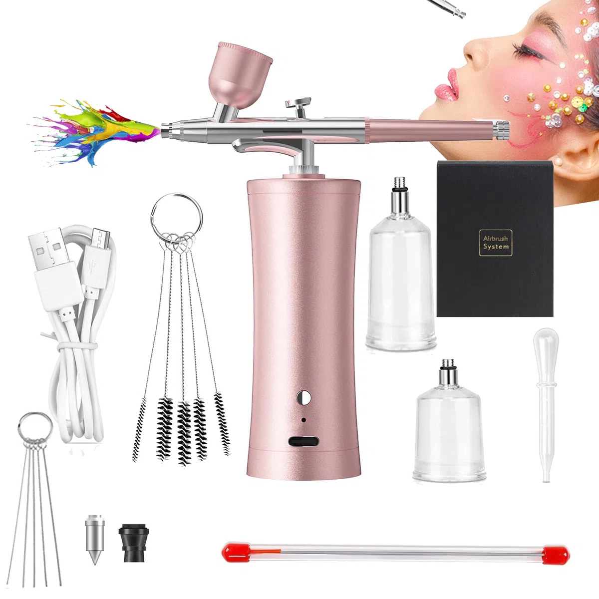 RoseFlower Kit Aerografo Senza Fili Ricaricabile, Aerografo di Bellezza, Mini Compressore d'Aria Aerografo Portatile Spruzzatore di Ossigeno per Acqua Dispositivo Spruzzatore a Nebbia Nano#5