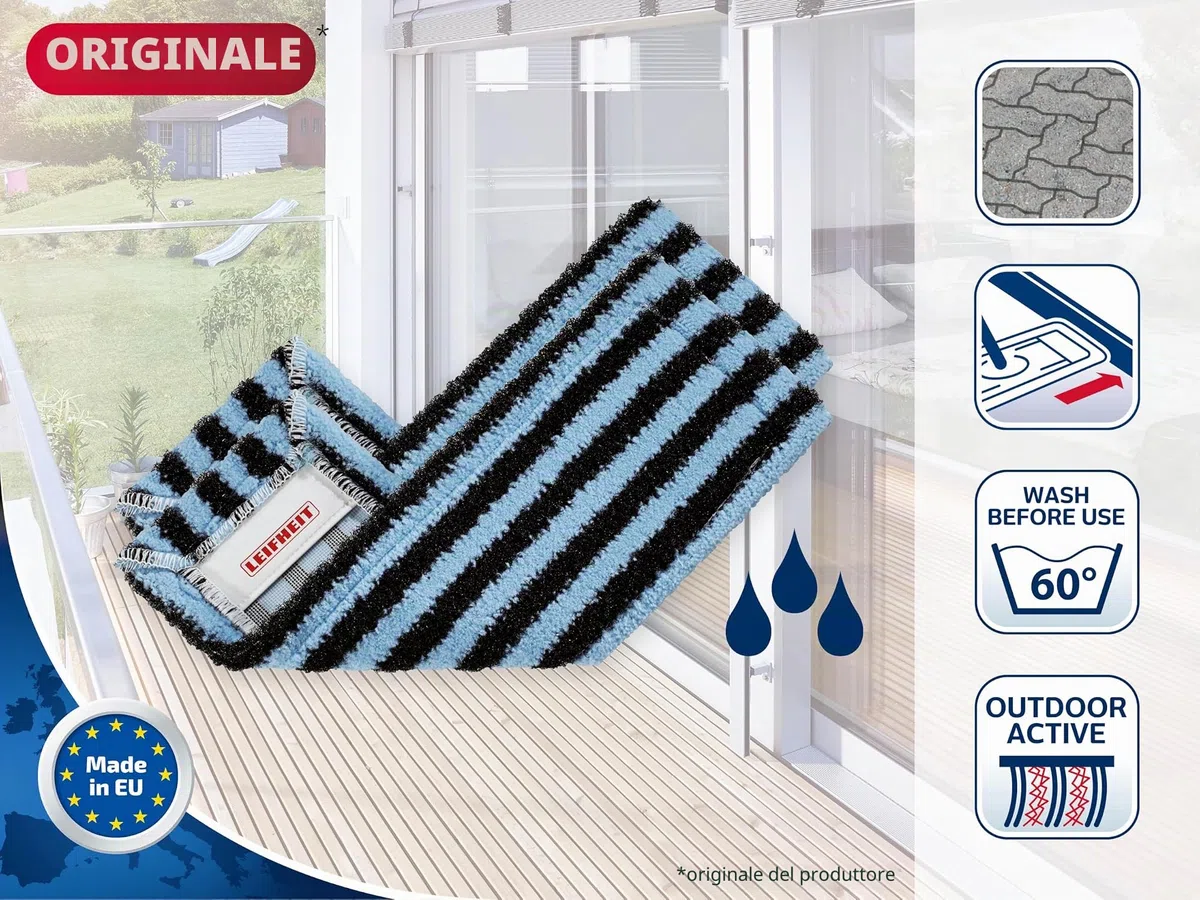Leifheit Ricambio Profi XL outdoor set da due pezzi per sporco molto grossolano, panno di ricambio pavimenti sistema a 2 fibre, per uso esterno, ideale per pavimenti ruvidi in piastrelle e pietra.
