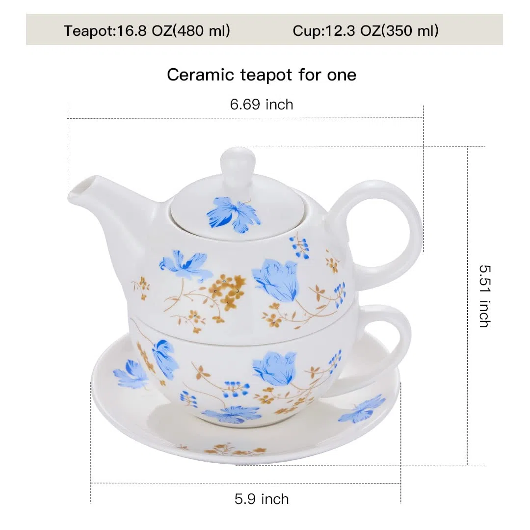 Teiera e tazza in porcellana, set da tè per uno, teiera floreale, regalo per donne, orchidee