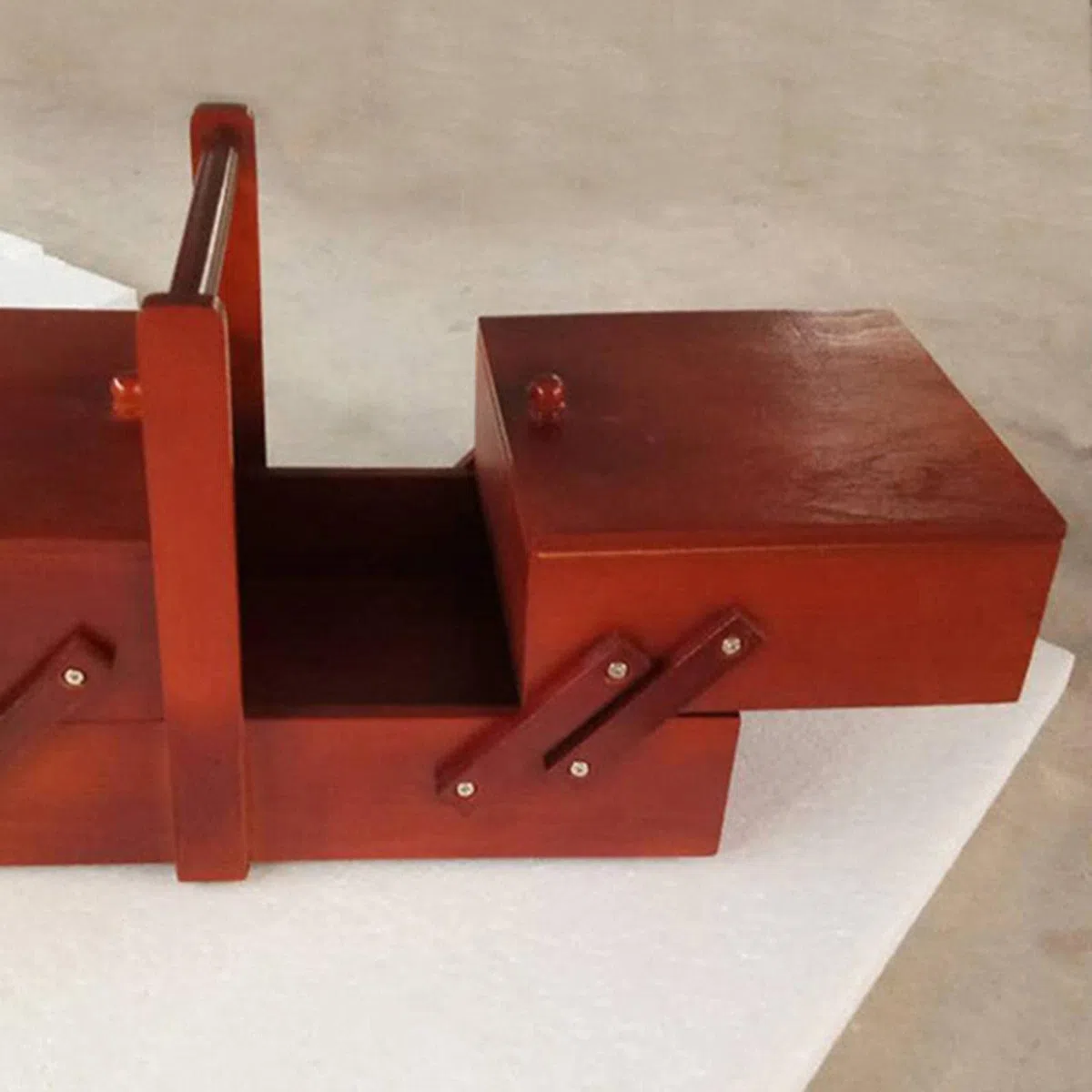 Organizer per Scatola da Cucito in Legno, Filo, Forbici, Grandi Scomparti per Scatola da Cucito, Filo, Cestino per Cucire, Accessorio per La Casa, Rosso