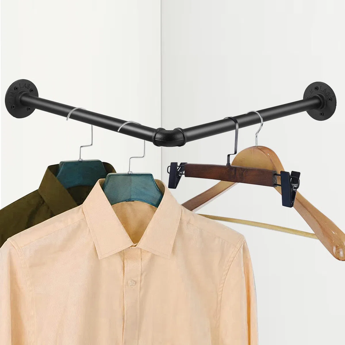TANiCE Appendiabiti da Parete in Ferro ad Angolo Retto 46cm Appendiabiti Cilindrico Industriale Retrò Staccabile Nero con Viti Ideale per Camera da Letto Soggiorno Cucina