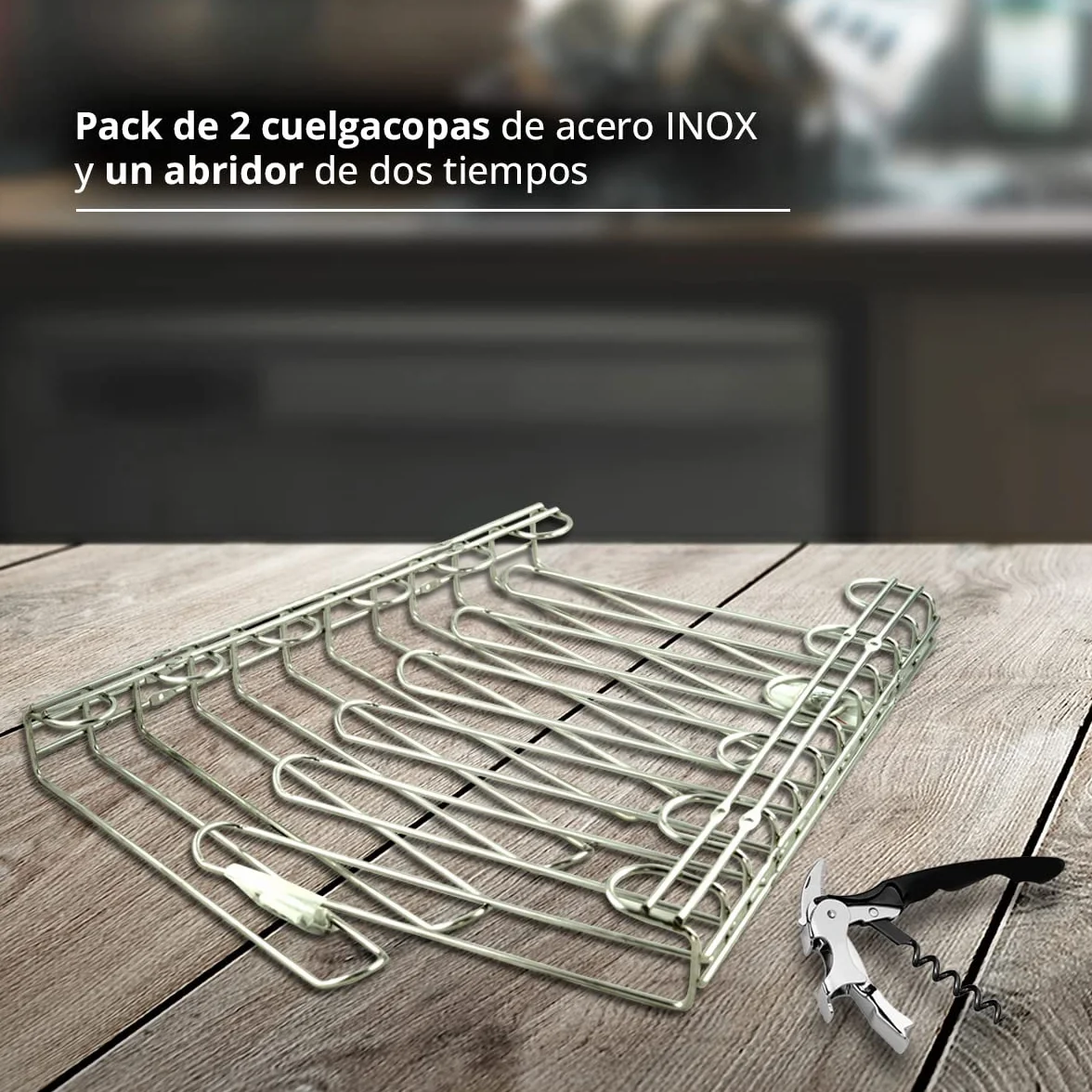 Hostelnovo - Confezione da 2 ganci per tazze da soffitto e da parete - Supporto per calici da vino, ideale per bar o ristorante in acciaio inox 18/8, 821/2